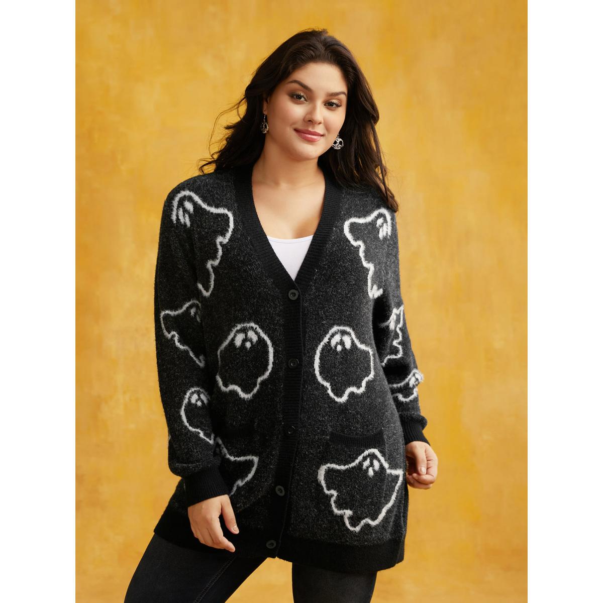 Plus Size Supersoft Essentials Ghost Mink-Hair Like Cardigan Black Women Casual Loose Long Sleeve Everyday Cardigans BloomChic 26/4X Product Image