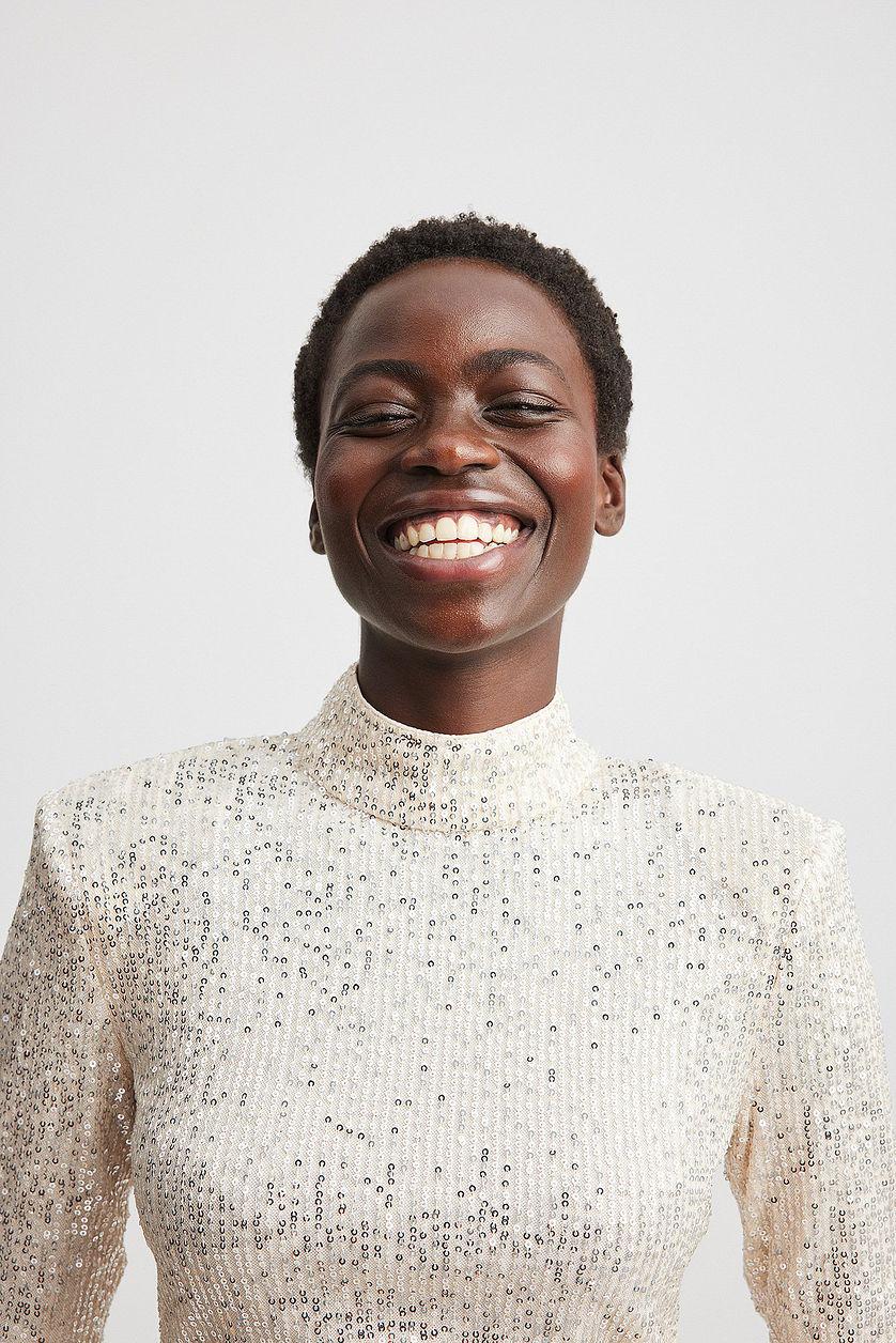 Sharp Shoulder Sequin Top Black Product Image