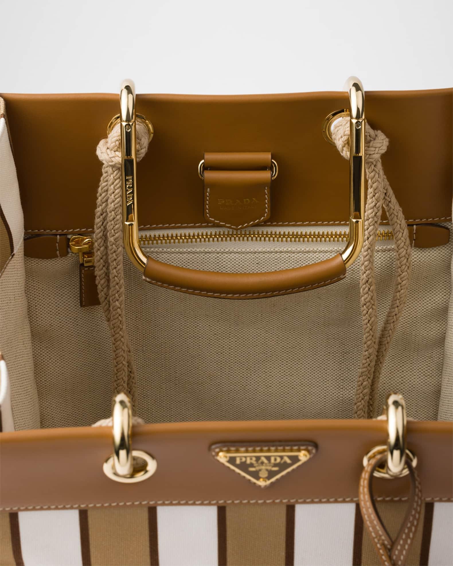 Large Striped Canvas and Leather Tote Bag Product Image