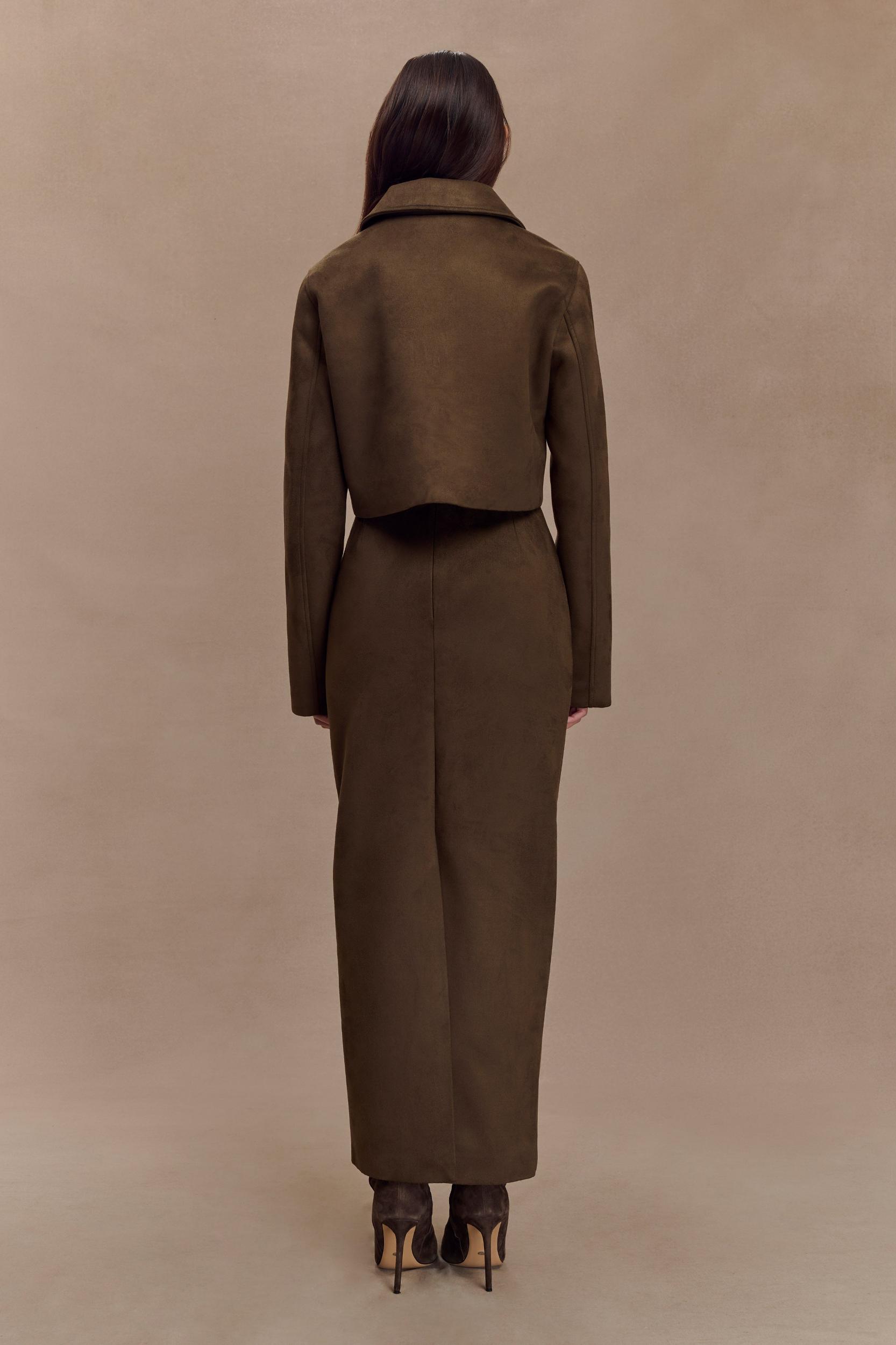 Hayes Faux Suede Midi Skirt - Chocolate Product Image