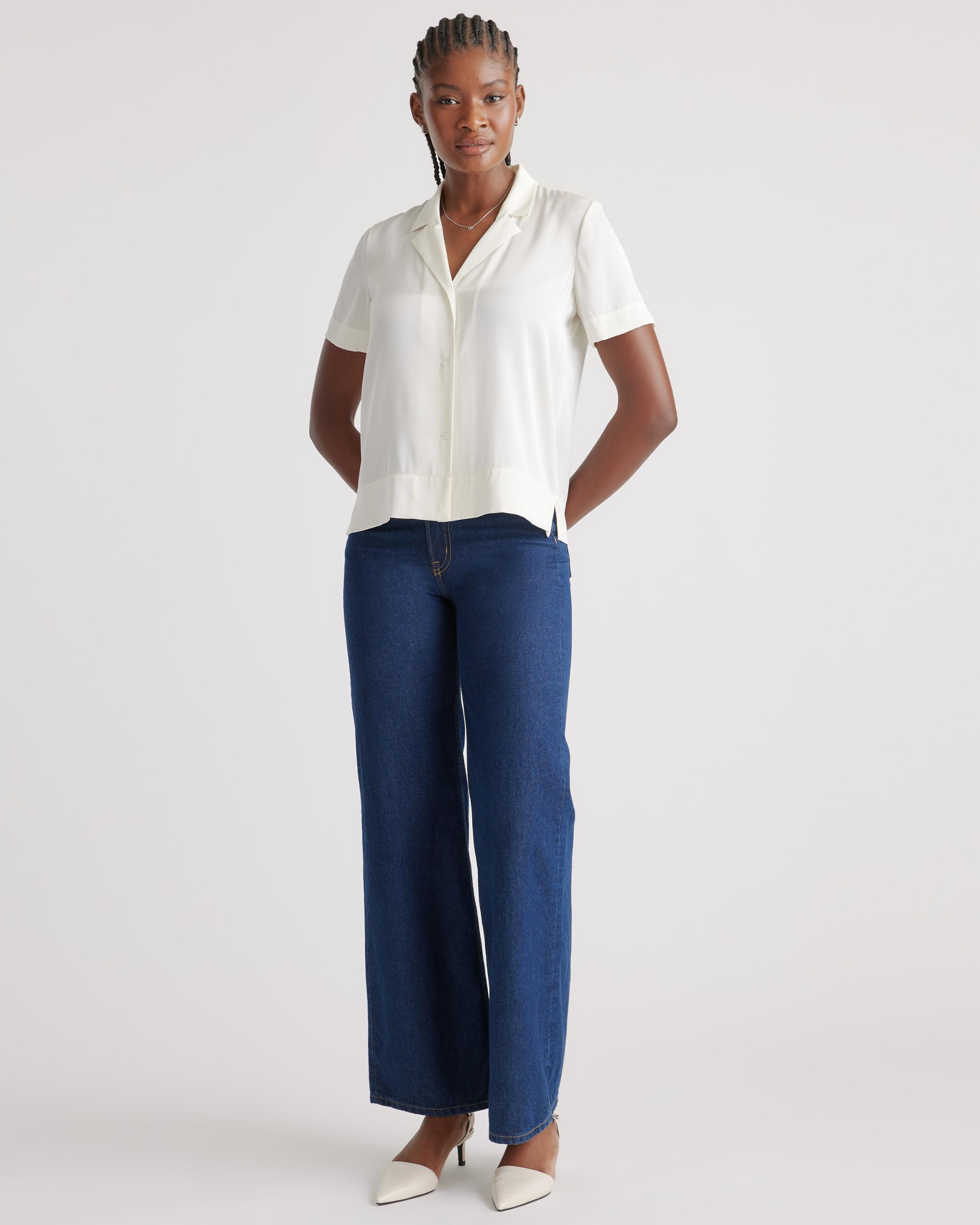 Quince | Women's Washable Stretch Silk Short Sleeve Notch Collar Blouse Size XS, Mulberry Silk Product Image