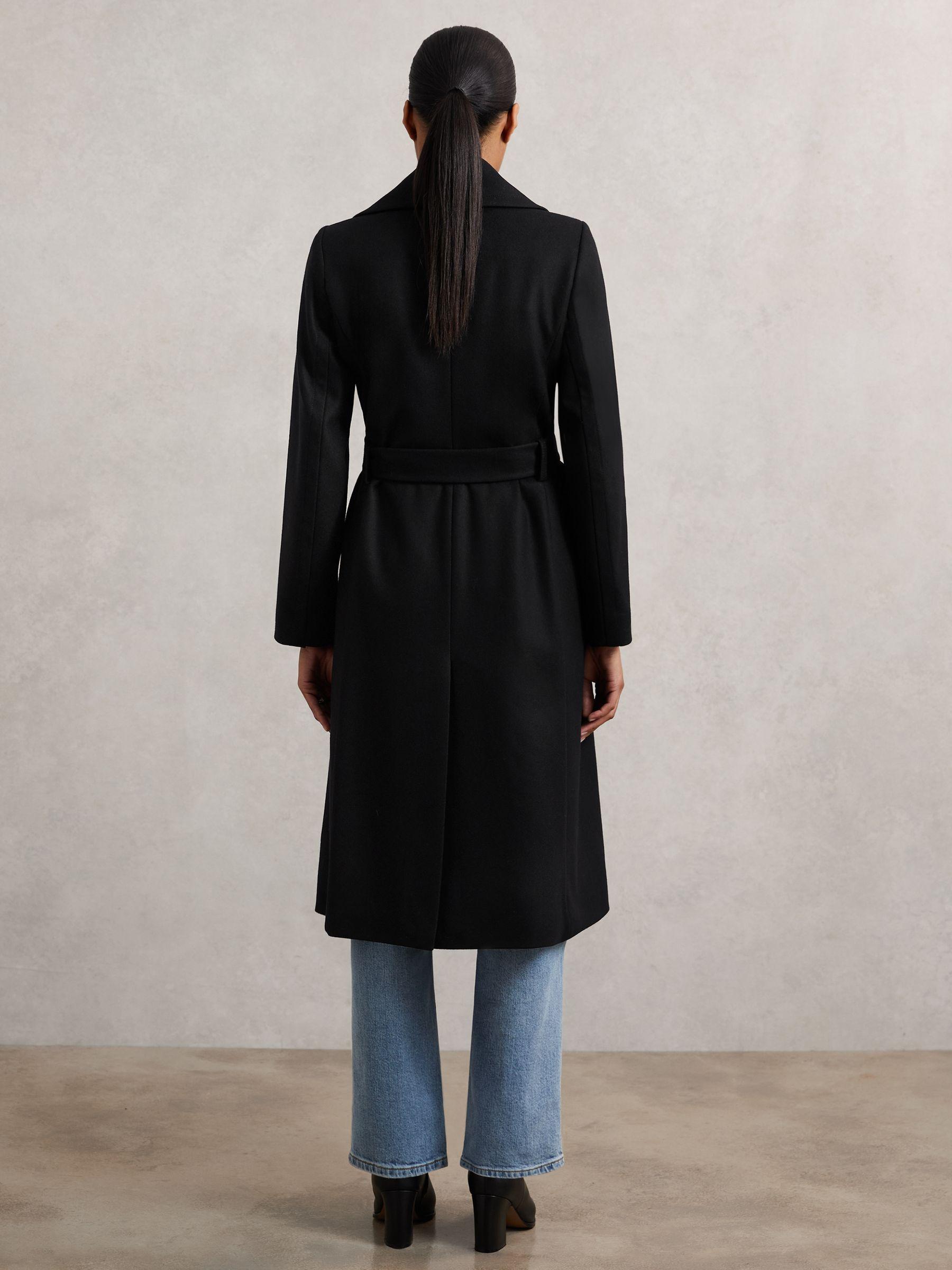Wool-Blend Double-Lapel Belted Coat With Cashmere in Black Product Image