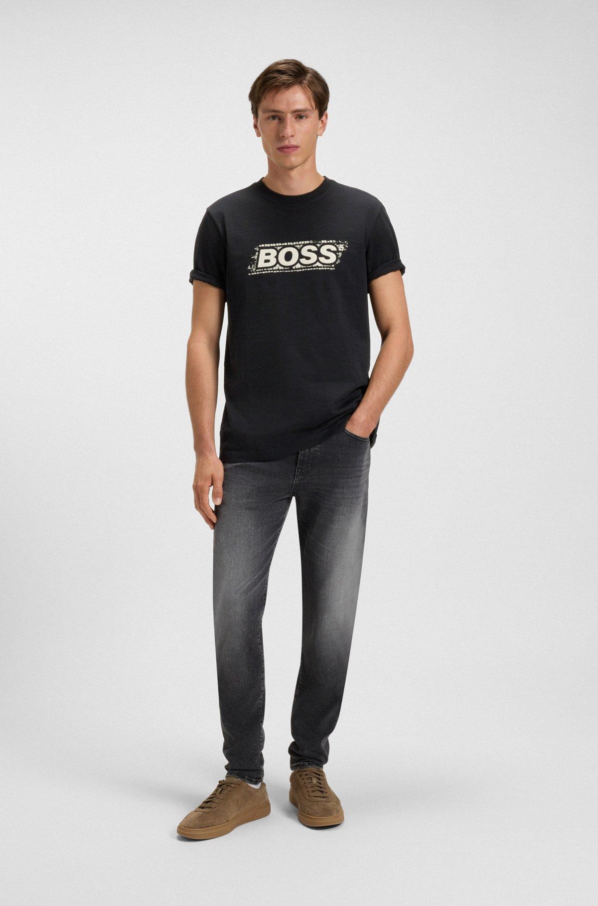 BOSS - Cotton T-shirt with logo artwork - Black Product Image