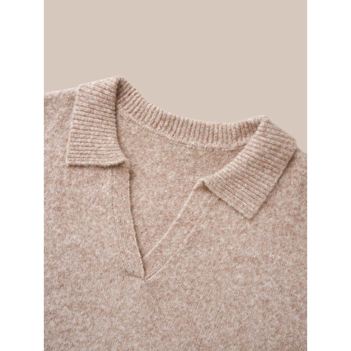 Plus Size Airy Cozy Polo Collar Wool Pullover Apricot Women Casual Loose Long Sleeve Polo Everyday Pullovers BloomChic 30/6X Product Image