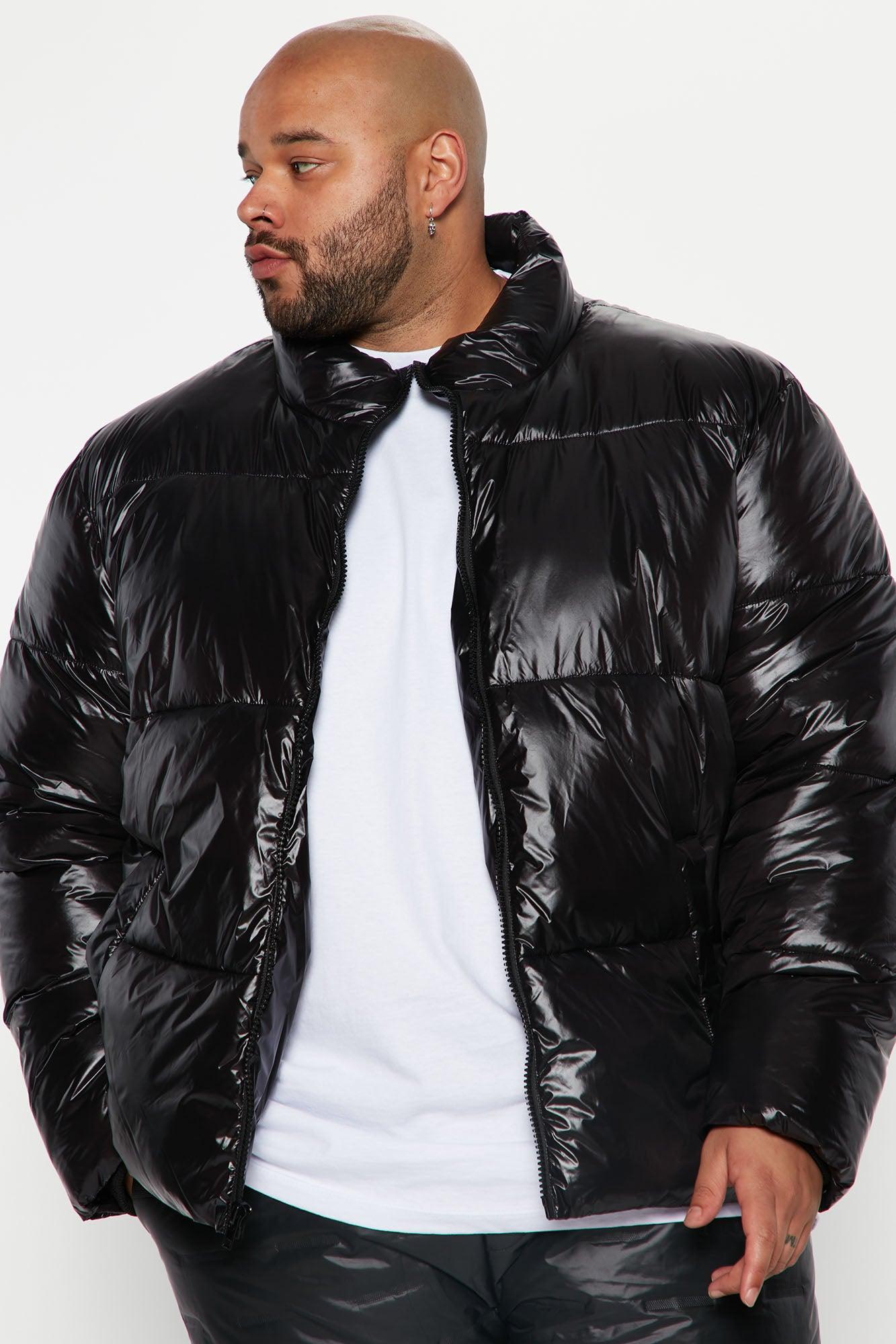 High Collar Gloss Puffer Jacket - Black Product Image