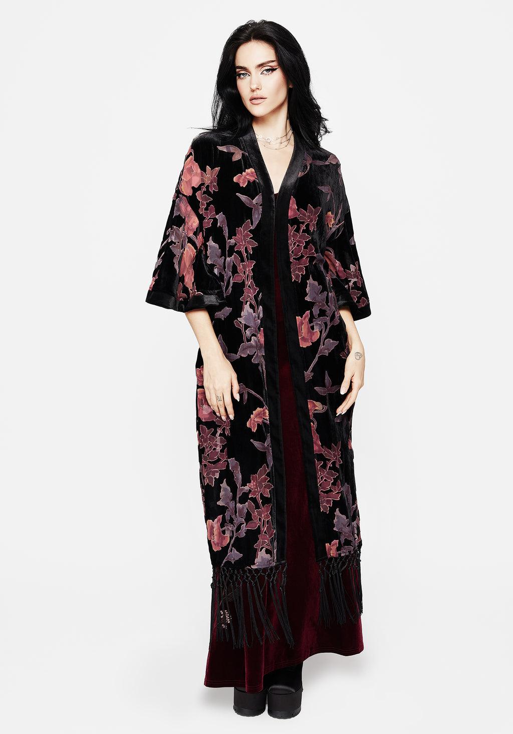 Waterlily Burnout Fringe Trim Longline Kimono Product Image