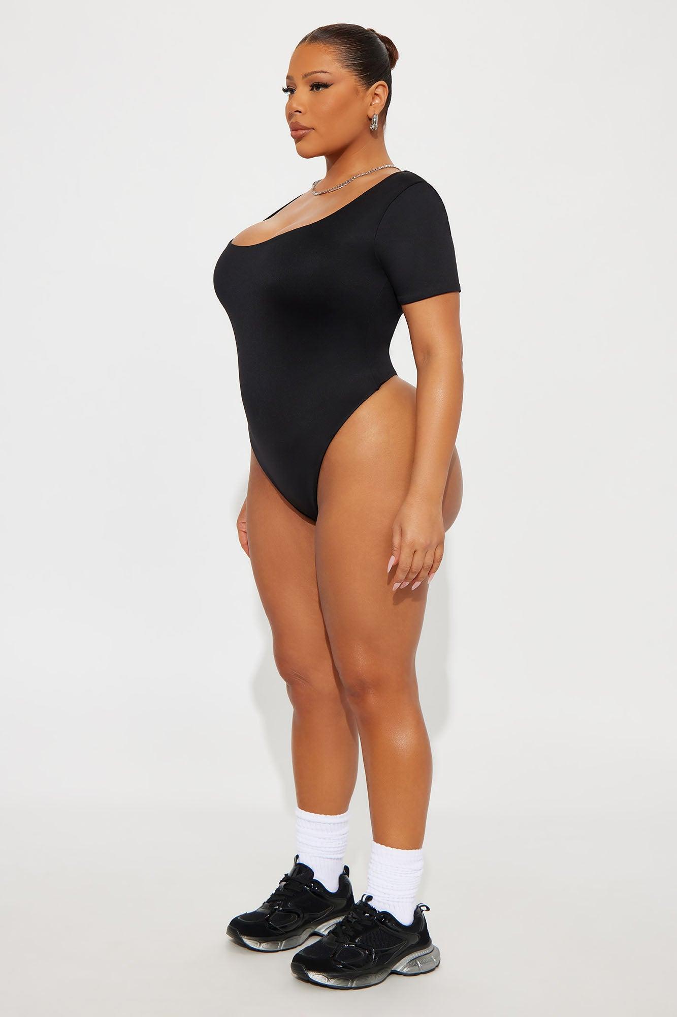 Contour Double Lined Short Sleeve Scoop Neck Bodysuit - Black Female Product Image