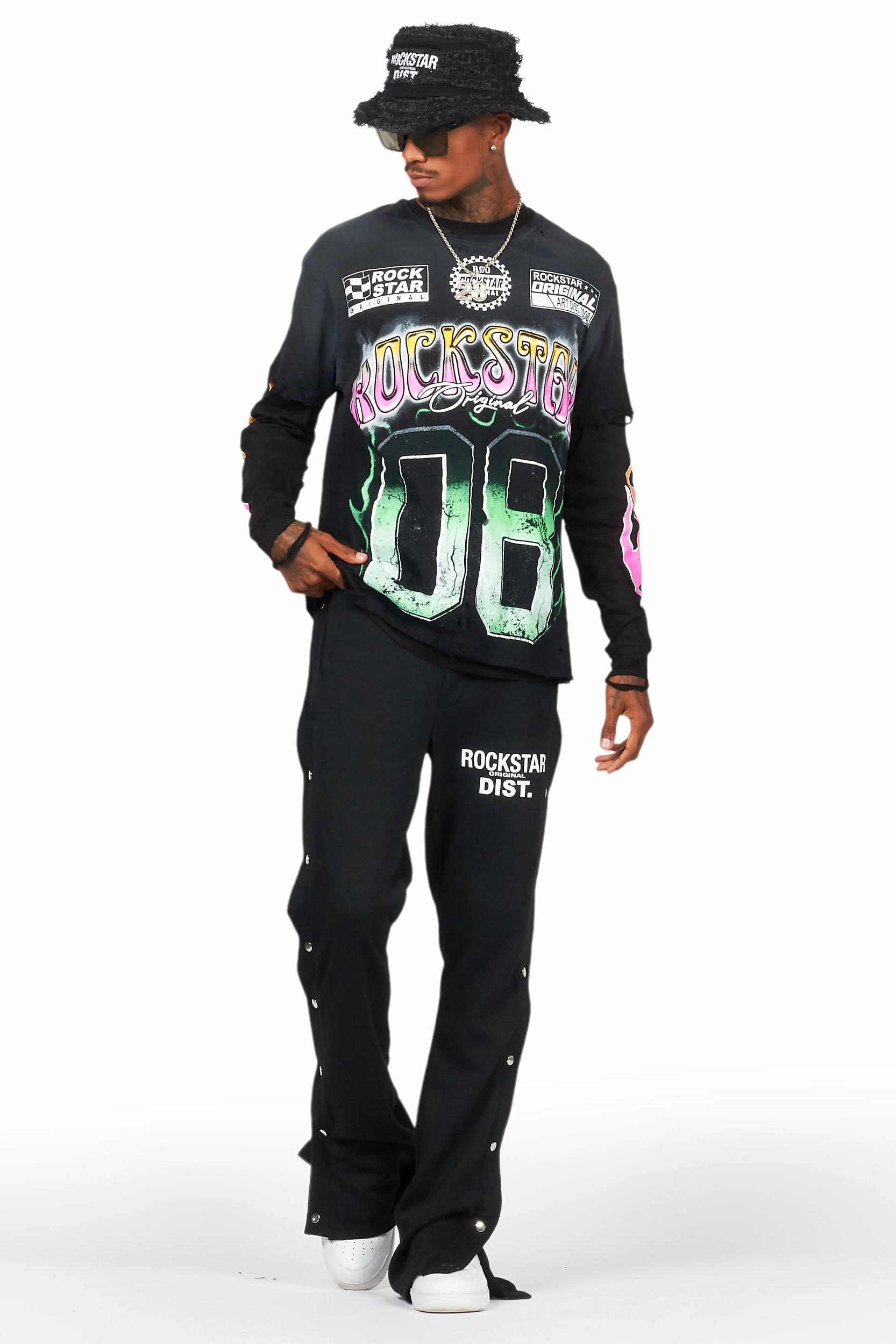 Quito Black Double Layer Graphic T-Shirt Male Product Image