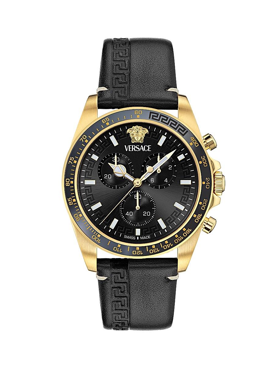 Mens Greca Chrono Wave Goldtone & Leather Strap Watch/43MM Product Image
