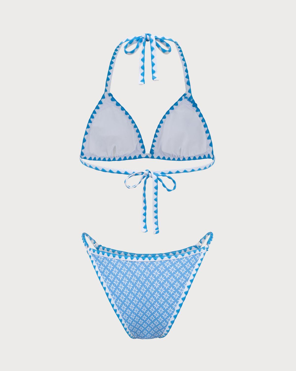 Blue Embroidered Lace Vintage Bikini Set Product Image