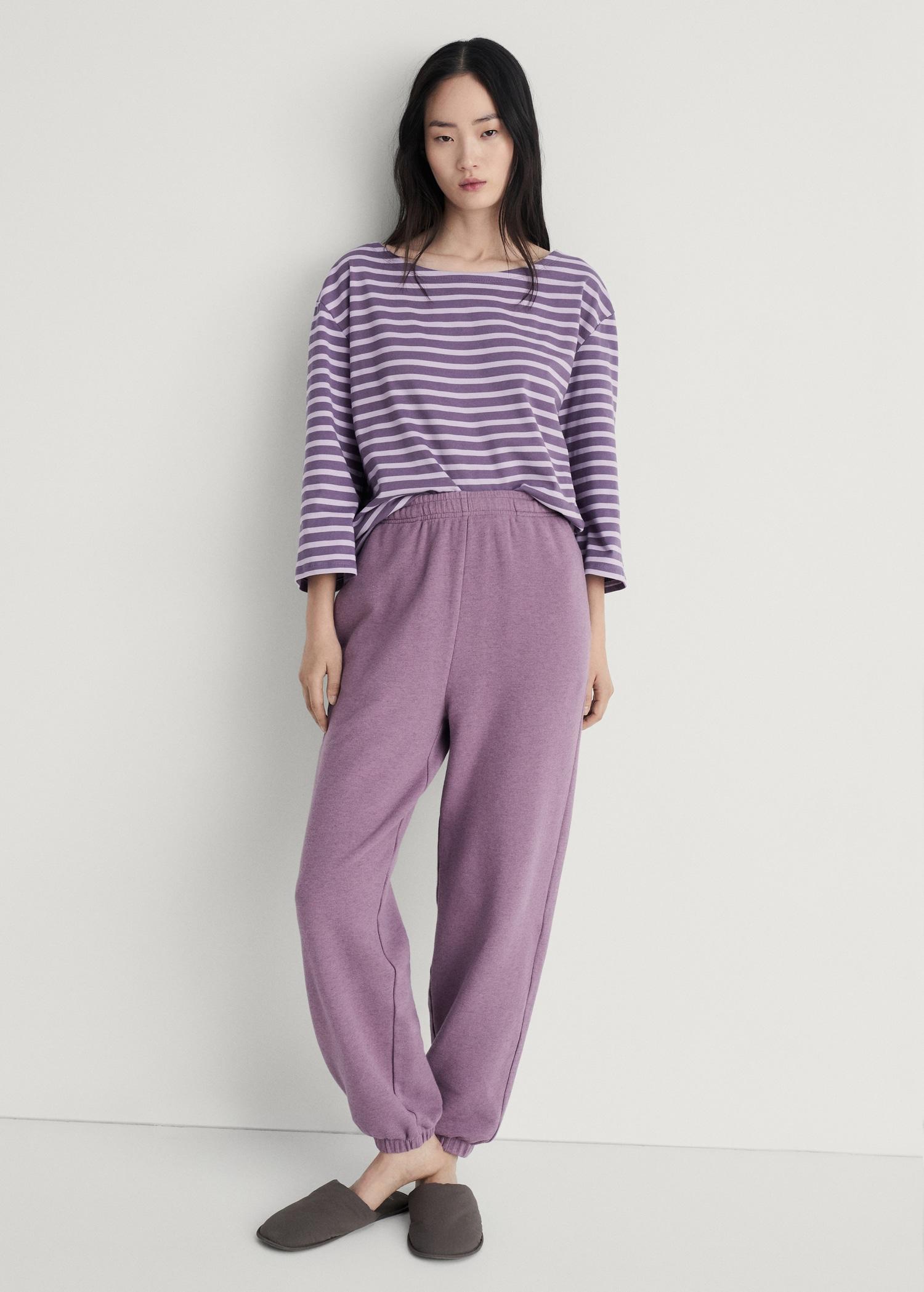 Heather fleece cotton pants - Women | MANGO USA Product Image