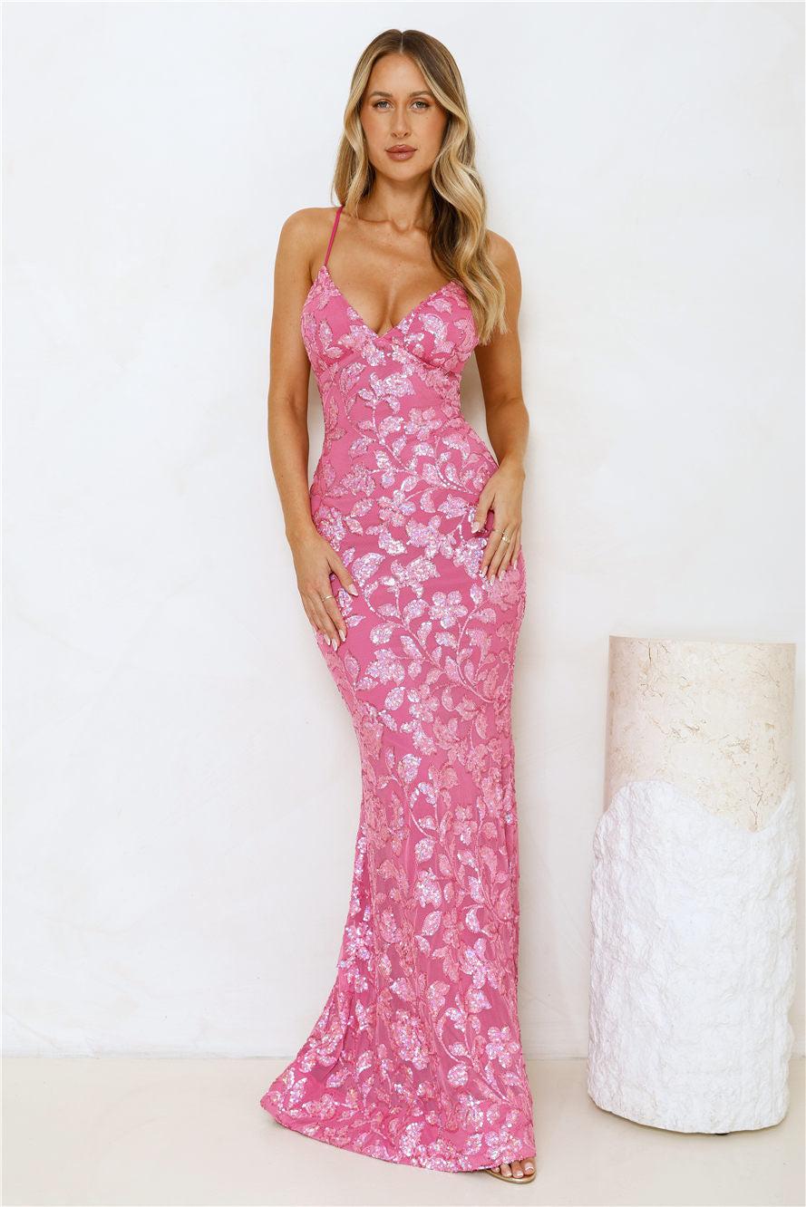 Exquisite Opulence Sequin Maxi Dress Pink Product Image