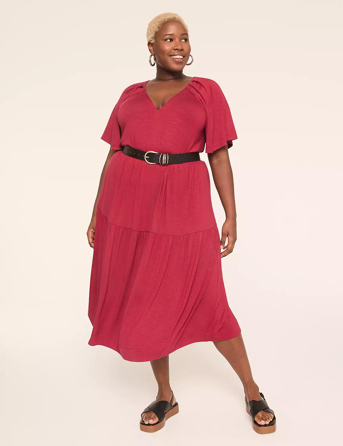 Flutter-Sleeve V-Neck Midi Dress Product Image