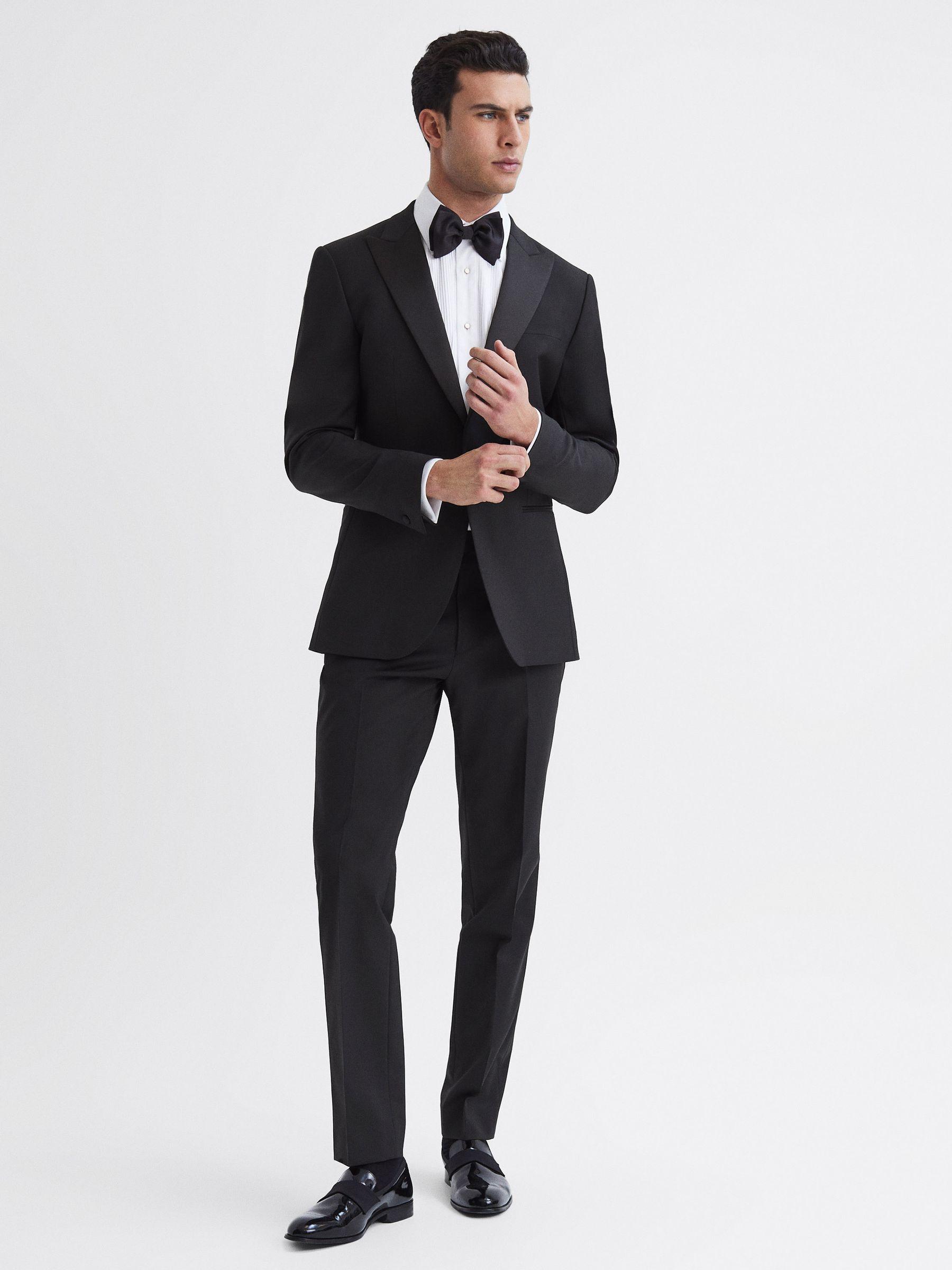 Modern Fit Satin Lapel Tuxedo Jacket in Black Product Image