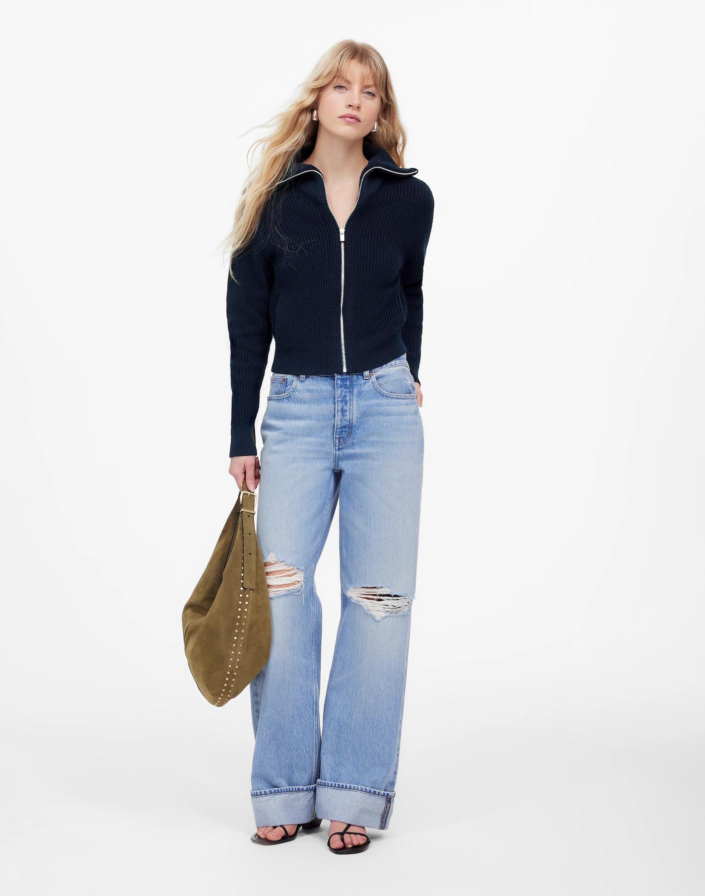 Ribbed Zip-Front Cardigan Product Image