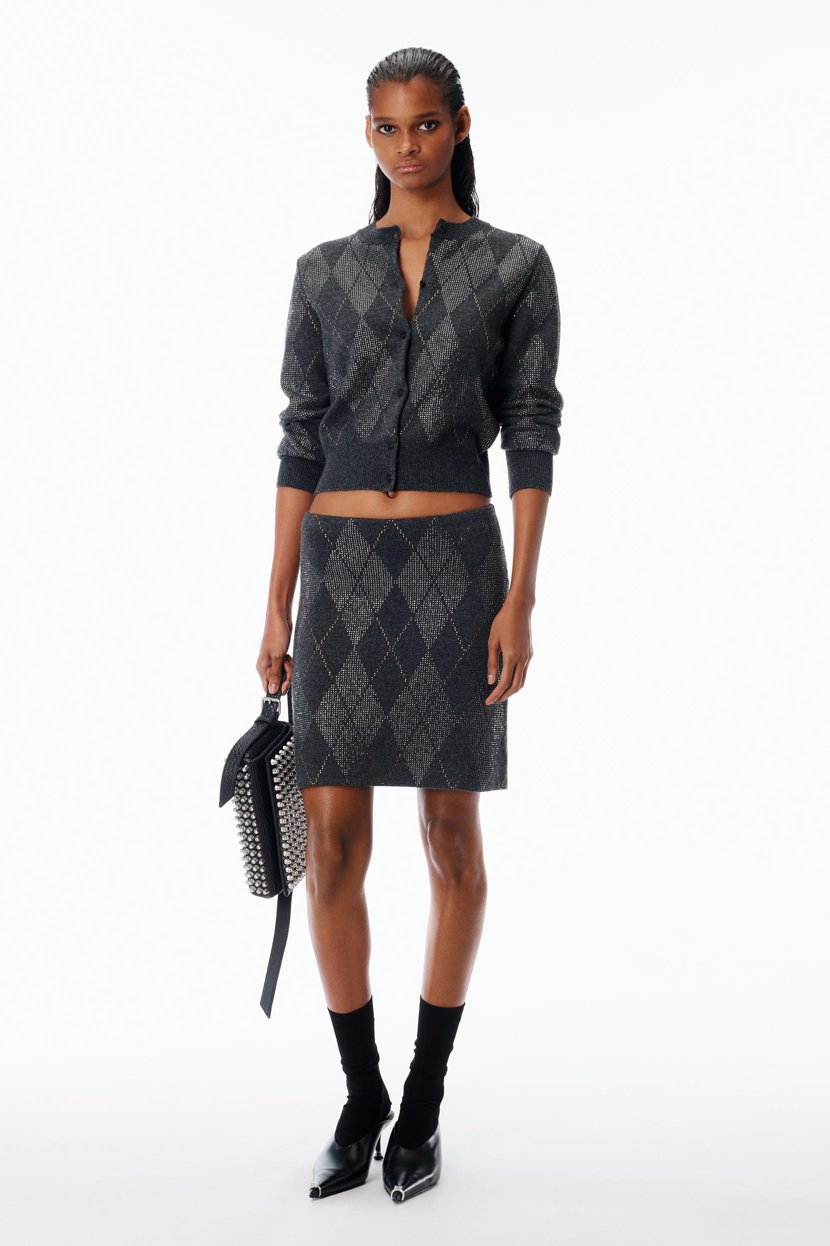 Crystal Hotfix Argyle Wool-blend Tennis Skirt  Product Image