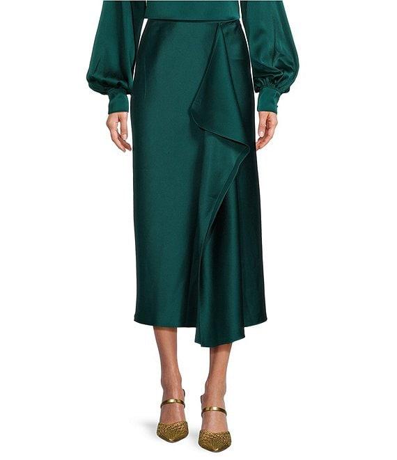 Trina Turk Sahel Hammered Satin A-Line Midi Skirt Product Image