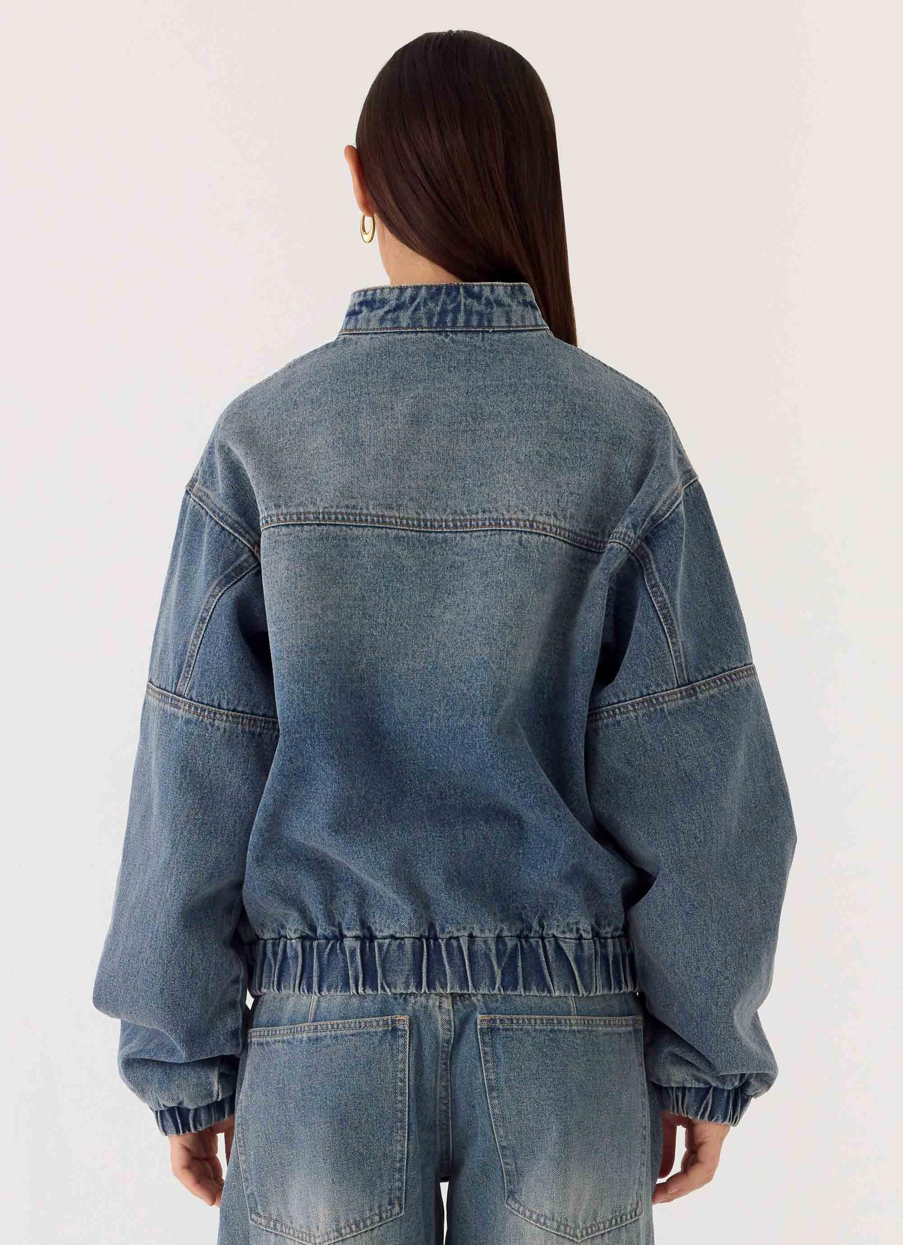 Waylon Denim Bomber Jacket - Mid Wash Blue Product Image