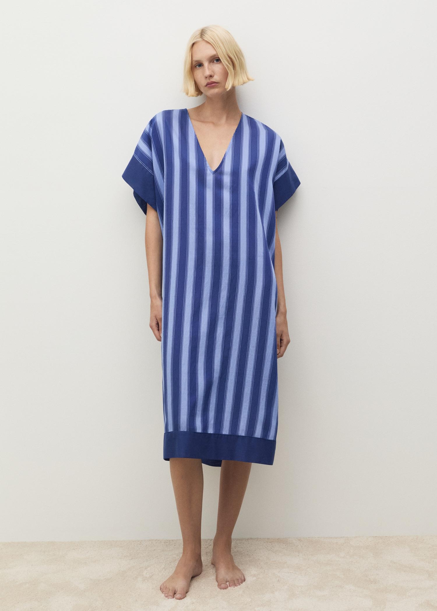 Lyocell two-tone caftan with woven stripe - Women | MANGO USA Product Image