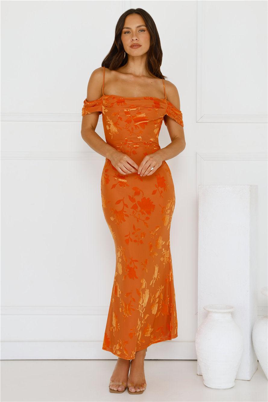 Good Fun Off Shoulder Maxi Dress Orange Product Image