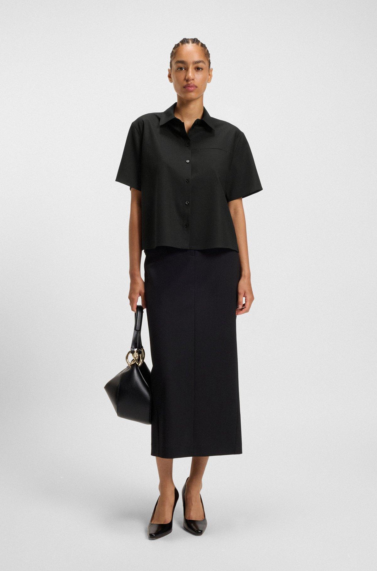 Regular-fit short-sleeved blouse in wool Product Image