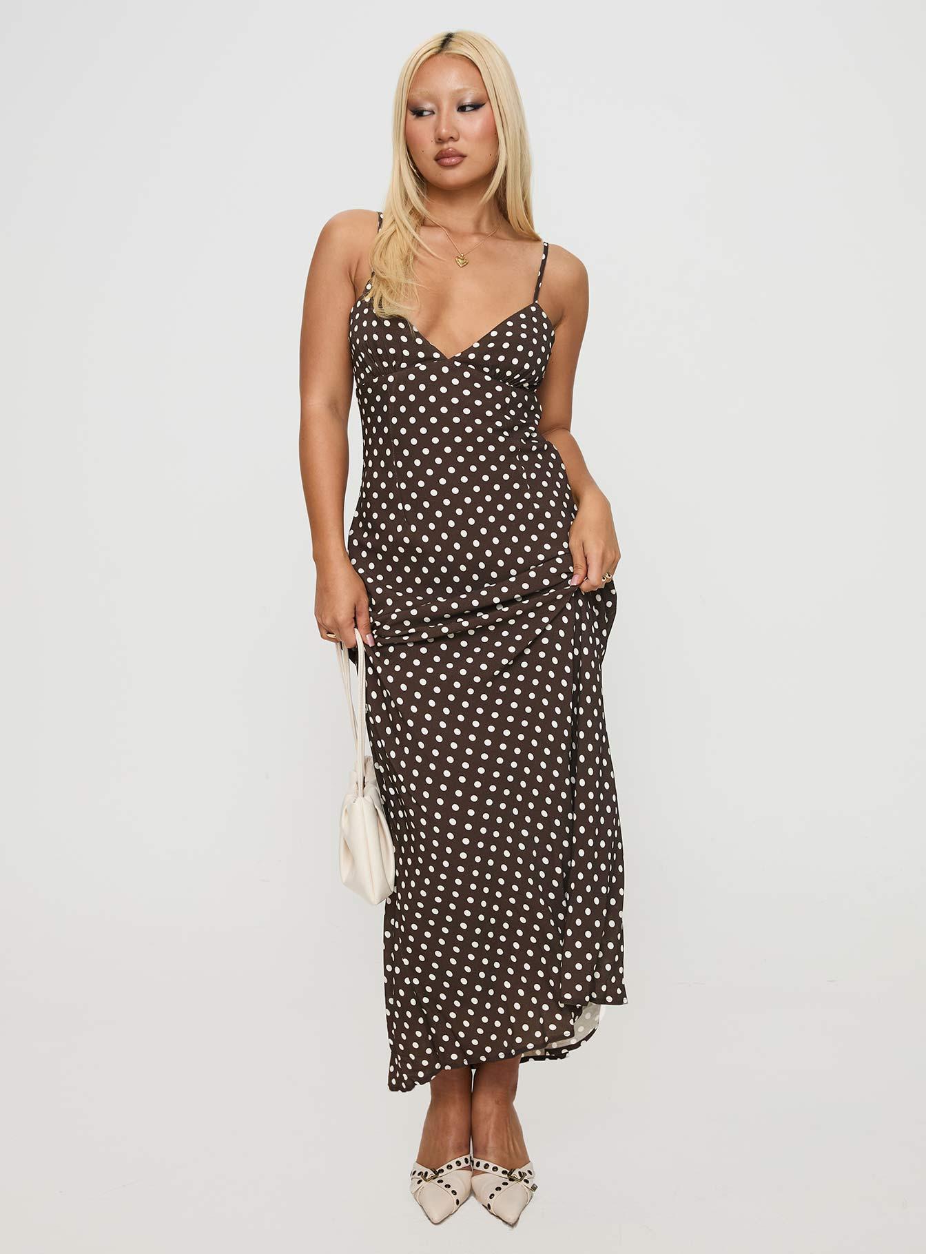 Jorjana Polka Maxi Dress Brown / White Product Image