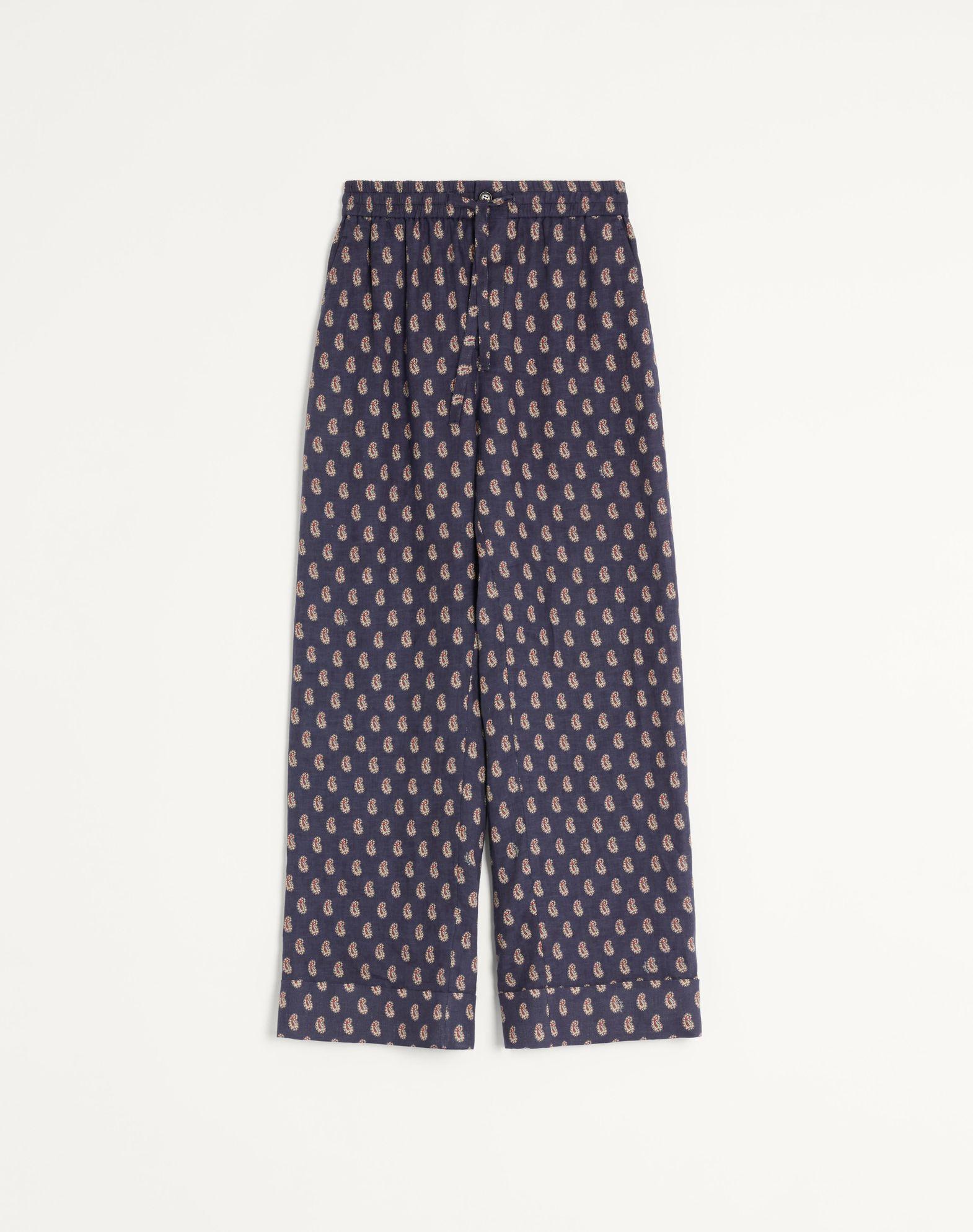 Lightweight Cuffed Linen Pants With Voyage Imaginaire Print Product Image