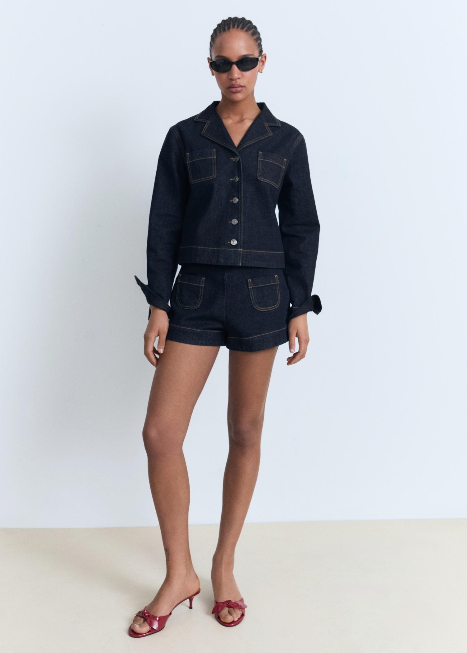 High-waisted denim shorts with pockets - Women | MANGO USA Product Image
