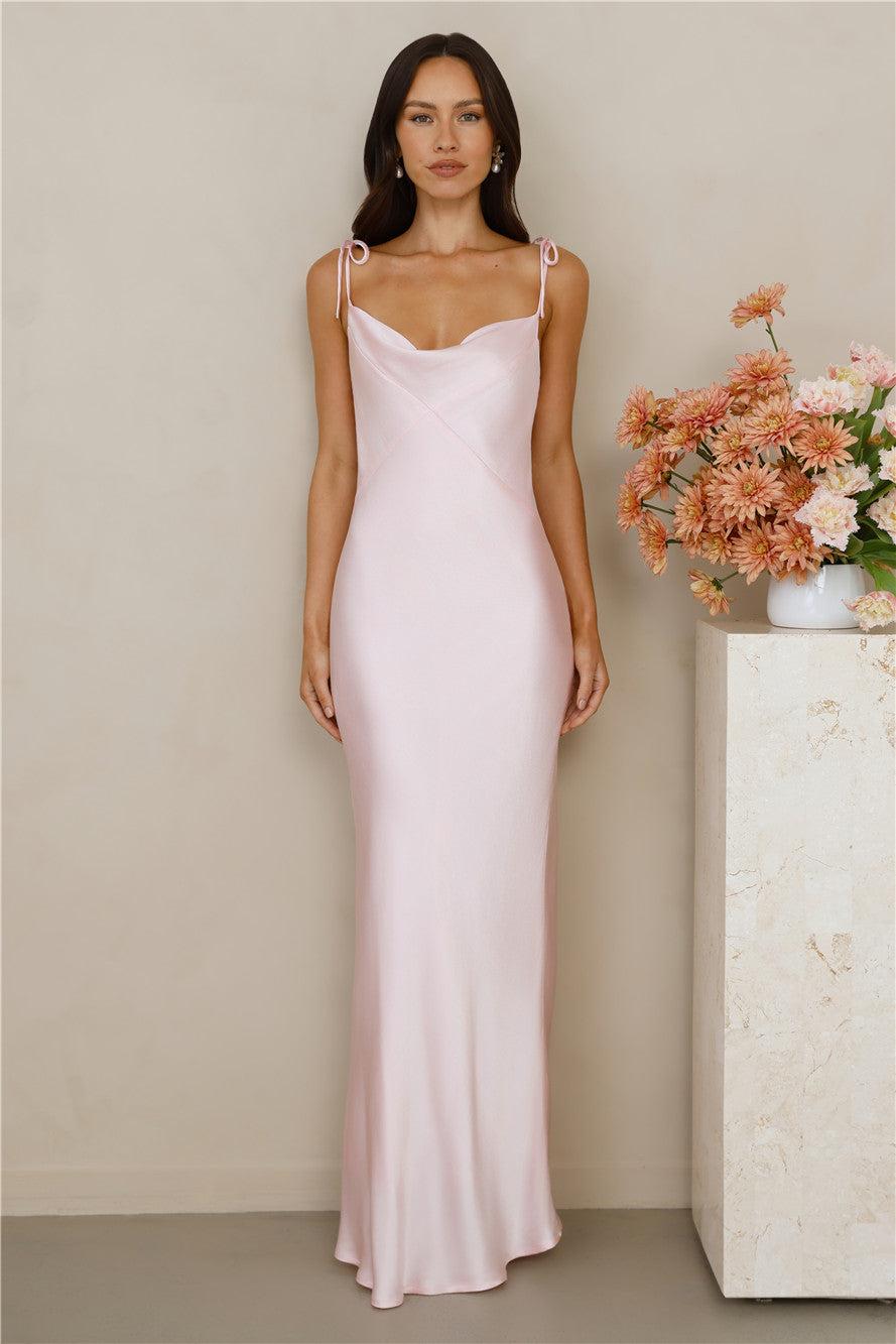 The Penelope Cowl Satin Maxi Dress Pink Product Image