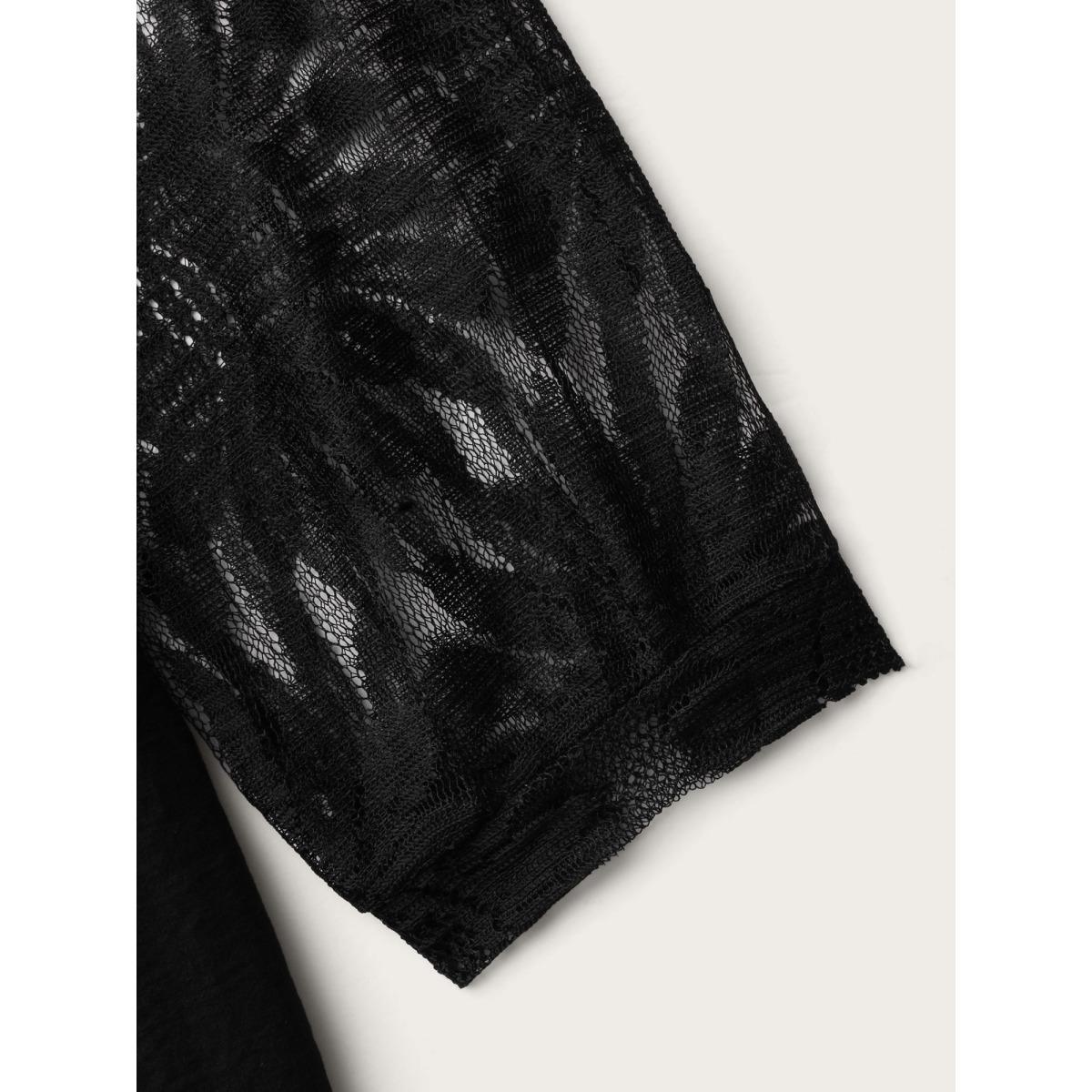 Plus Size Black Crochet Lace Mesh Mock Neck Jumpsuit Women Timeless Long Sleeve Mock Neck Elegant Loose Jumpsuits BloomChic 18-20/2X Product Image