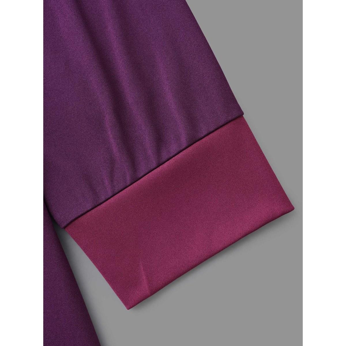 Plus Size Overlap Collar Contrast Belted Midi Dress Deeppurplered Women Elegant Belted Overlap Collar Elbow-length sleeve Curvy BloomChic 18-20/2X Product Image