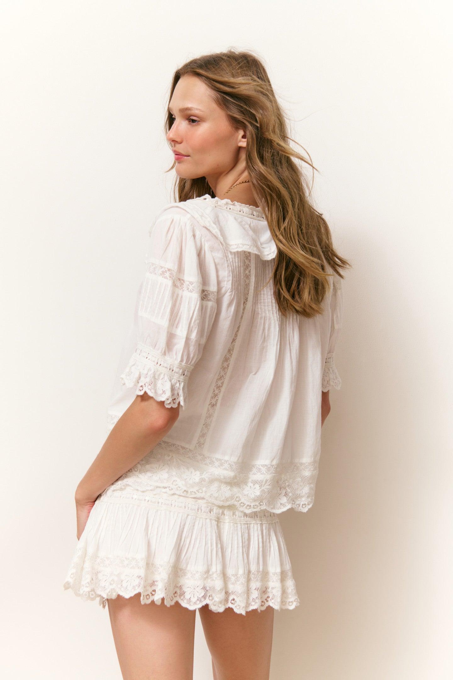 Delphie Cotton Lace-Detailed Mini Skirt Product Image