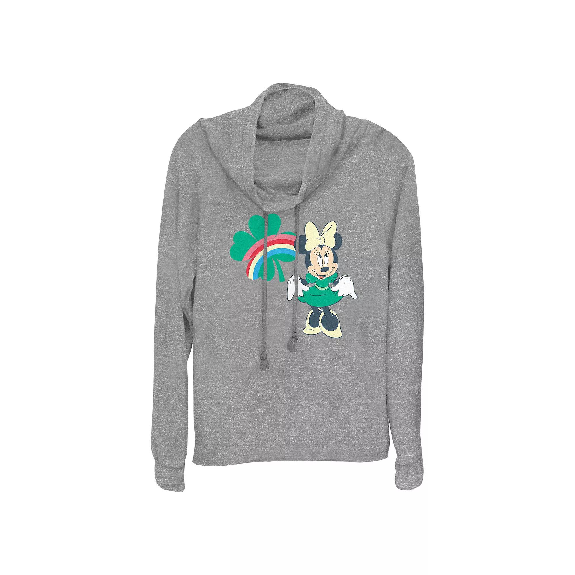 Disney's Minnie Mouse Rainbow Print Shamrock Women's Cowlneck Graphic Lightweight Long Sleeve,  Product Image