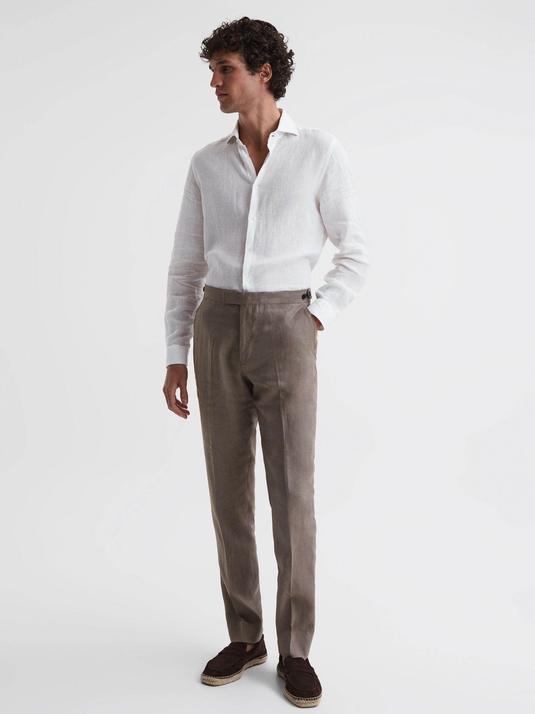 Slim Fit Linen Trousers in Sage Product Image