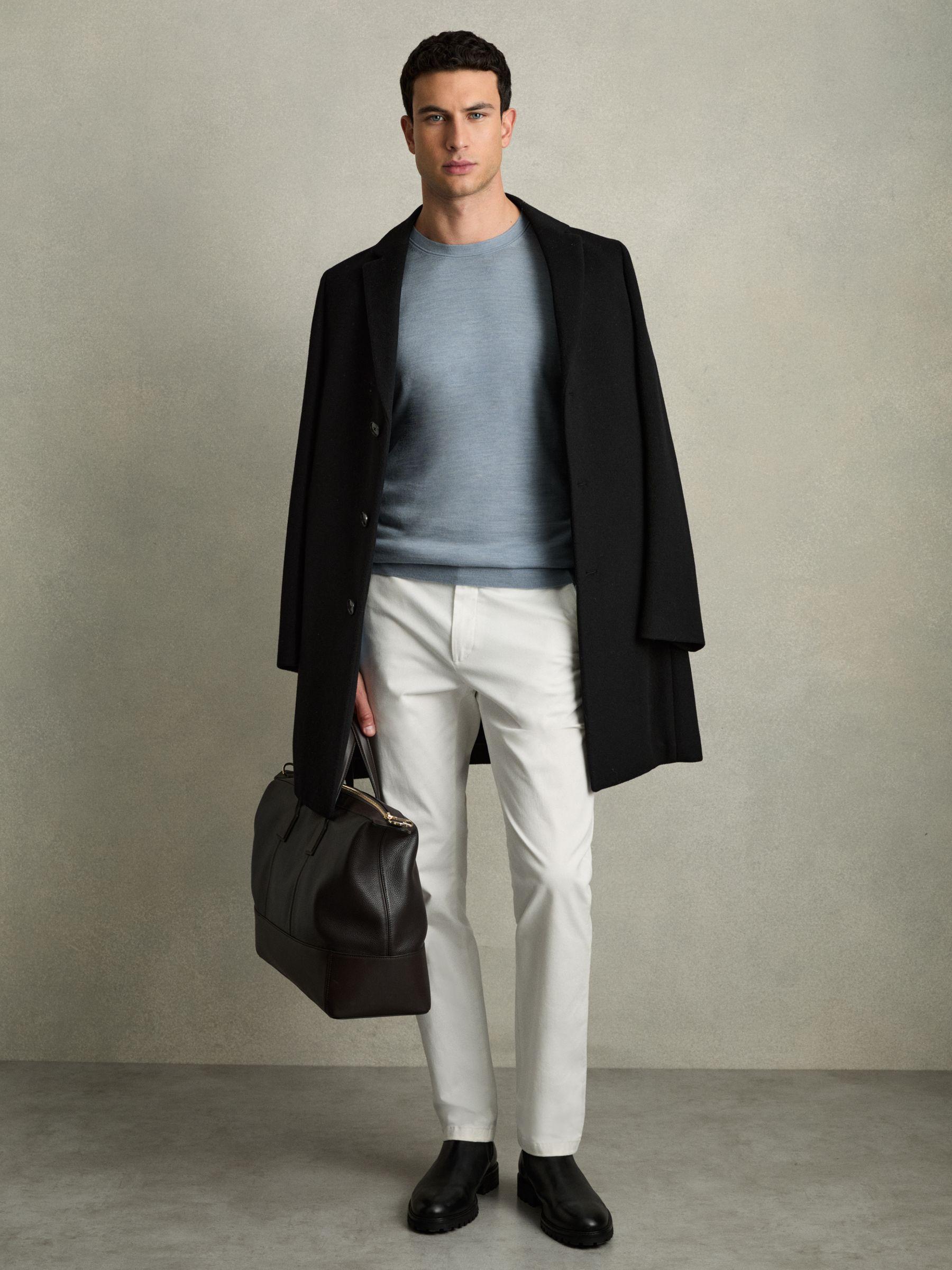 Merino Wool Crew Neck Jumper in Soft Blue Melange Product Image