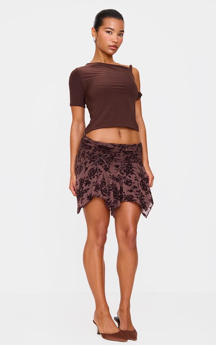Brown Velvet Floral Detail Mini Skirt Product Image