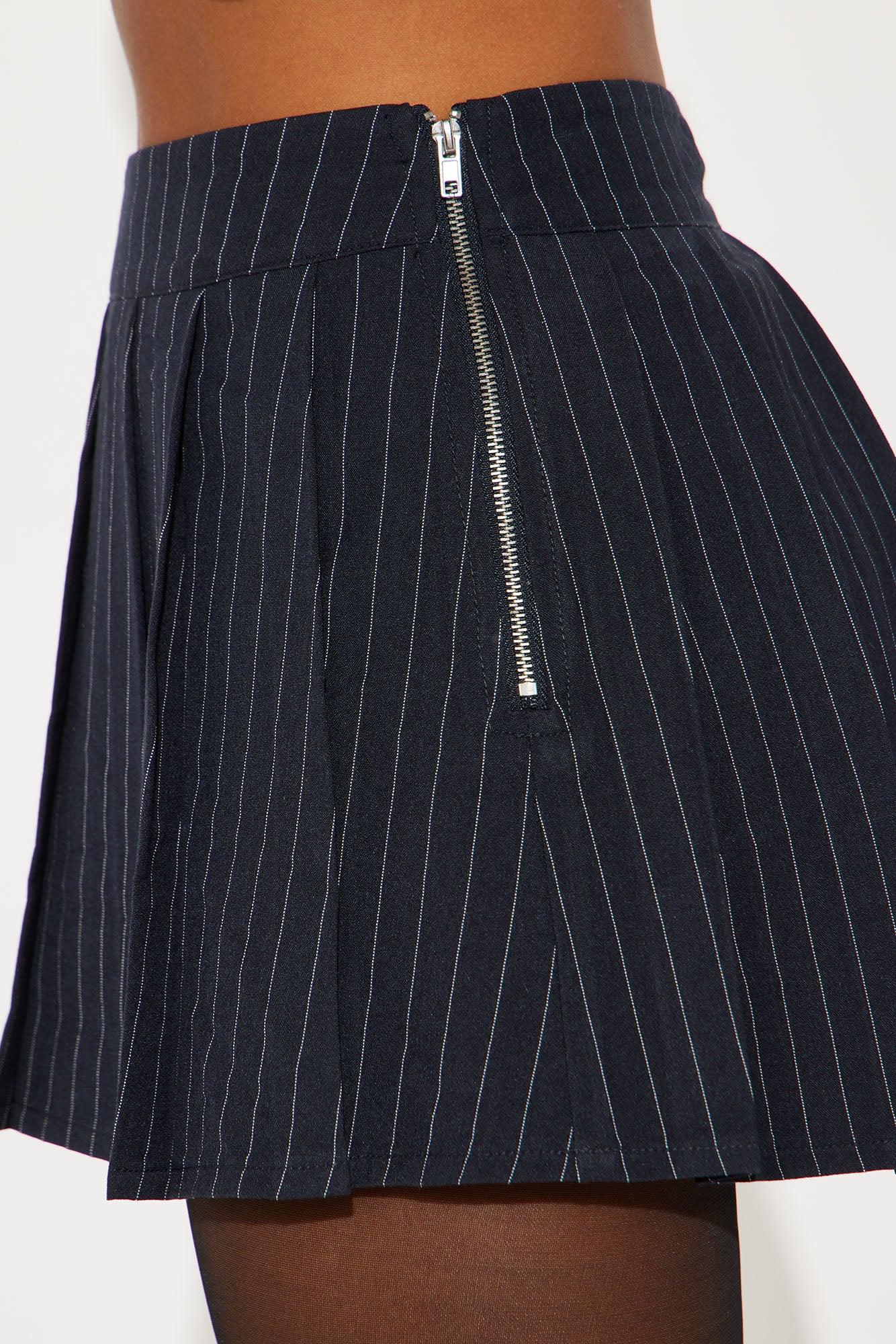 Milia Pinstripe Pleated Mini Skirt - Black/White Product Image