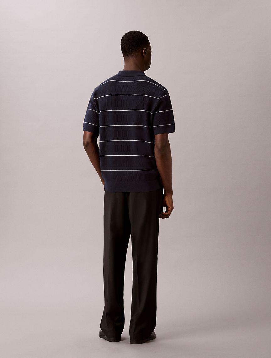 Cotton Stripe Sweater Polo Shirt Product Image
