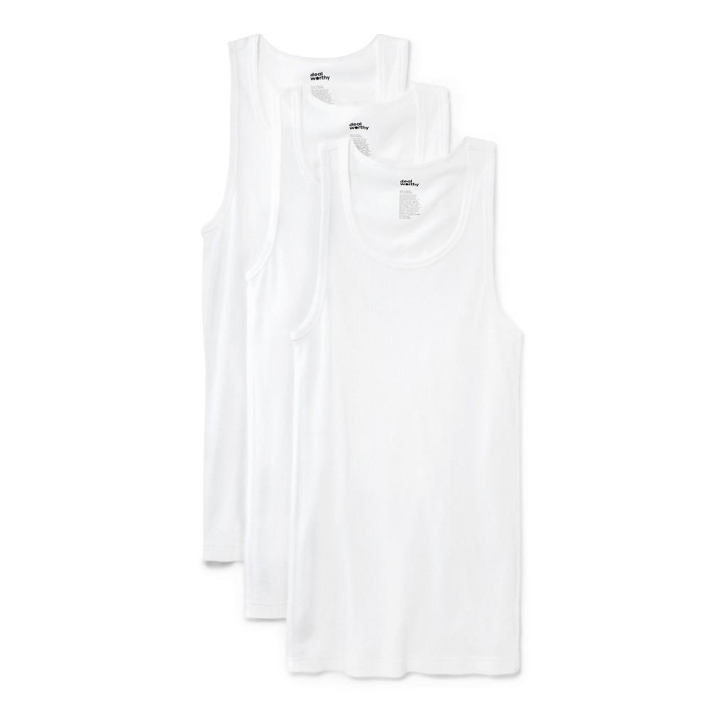 Men's Tank Top 3pk - Dealworthy™ White L: Slim Fit, Cotton Blend, Crew Neck, Sleeveless, Lightweight, Machine Washable Product Image