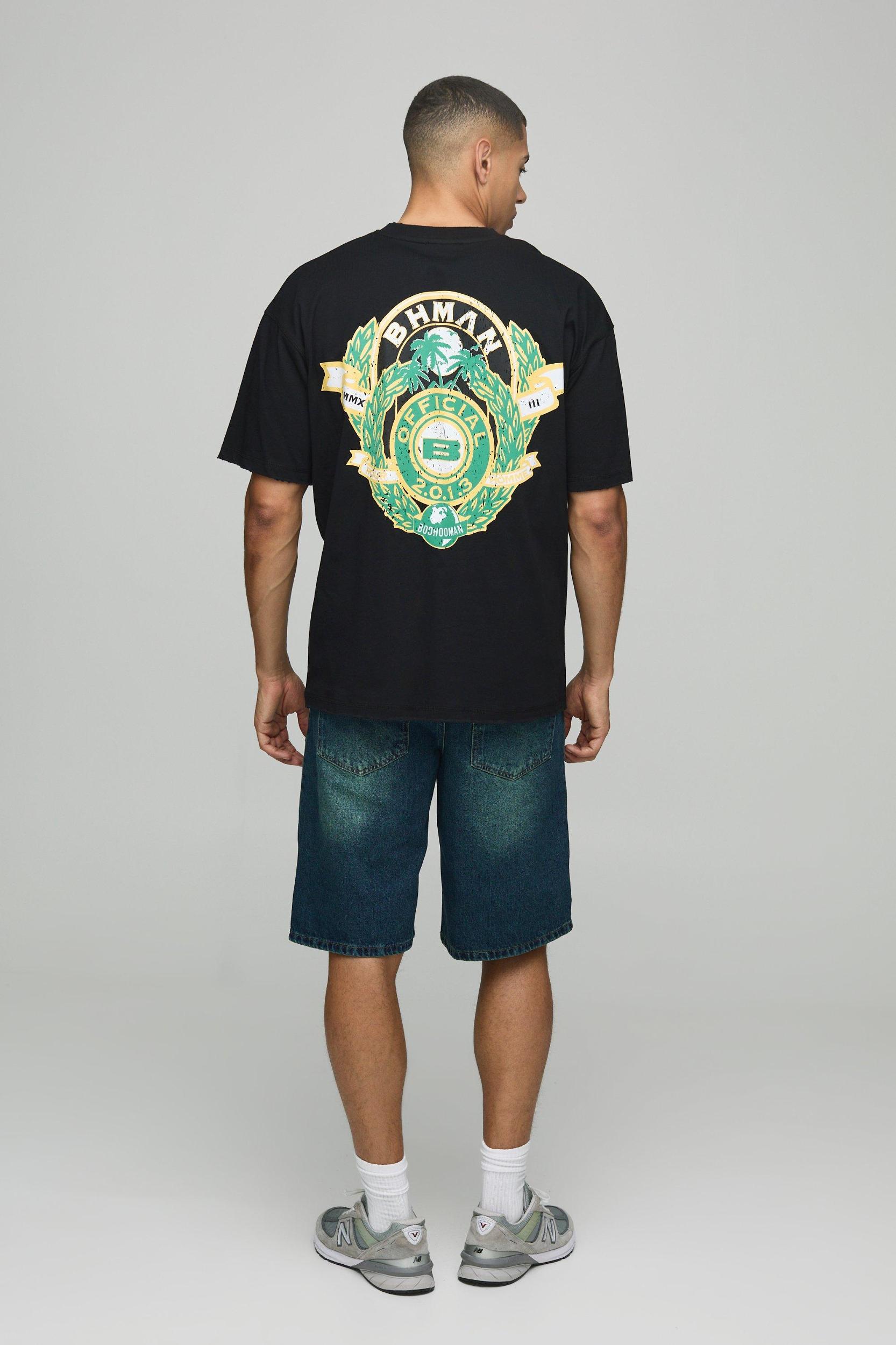 Regular Fit Green Washed Denim Jorts | boohooMAN USA Product Image