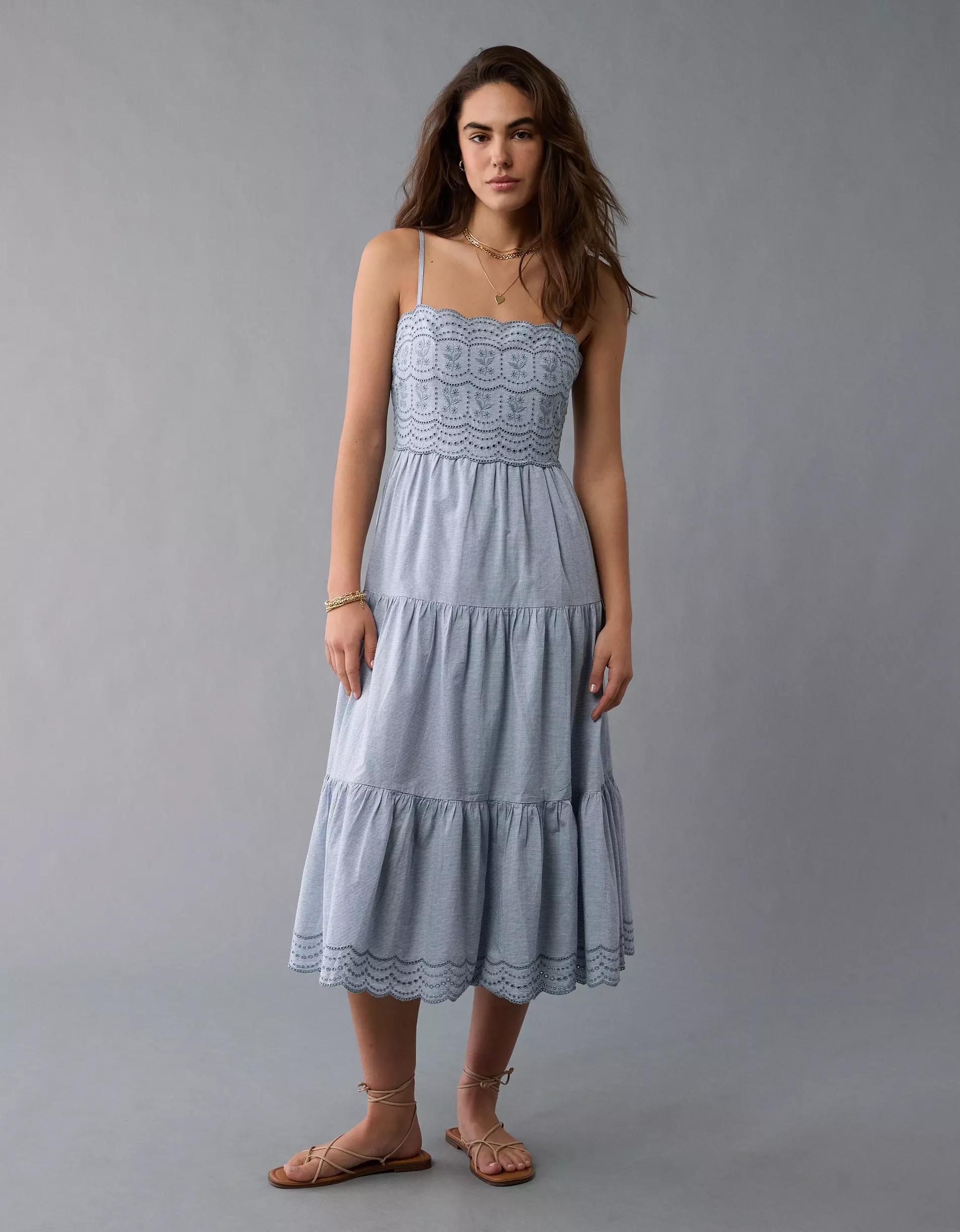 AE Scalloped Tiered Midi Dress Product Image