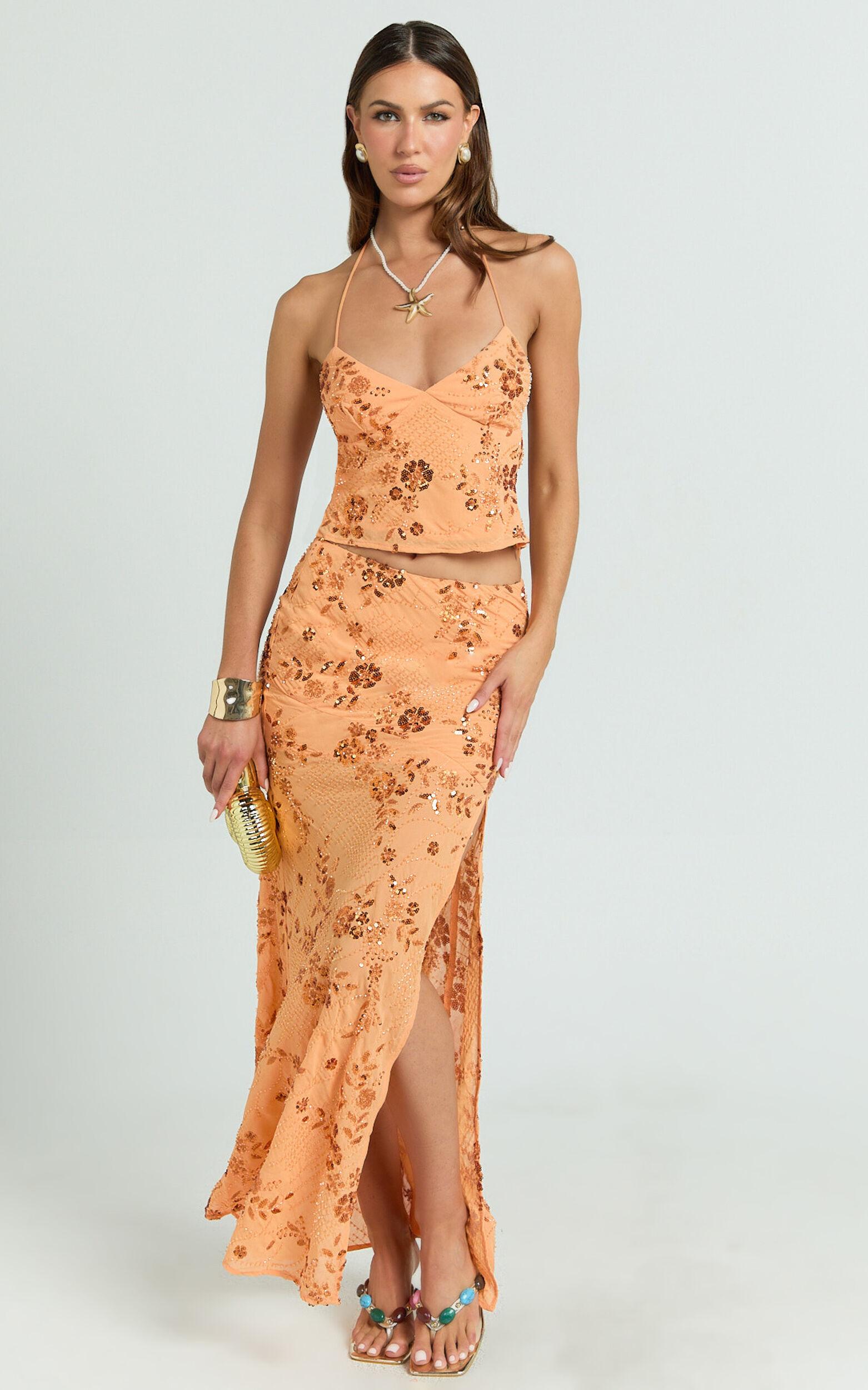 Petunia Top -  Sequin Halter Neck Top in Orange Product Image