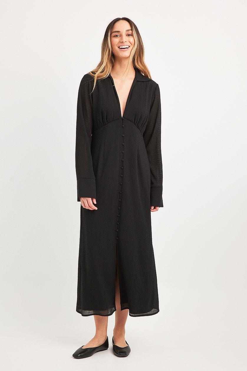 V-Neck Front Buttoned Midi Dress Product Image