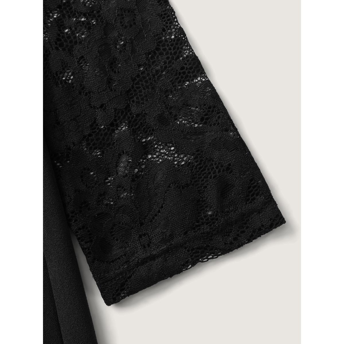 Plus Size Hotfix Rhinestones Lace Trim Midi Dress Black Women Formal Rhinestone detailing Square Neck Long Sleeve Curvy BloomChic 10/M Product Image