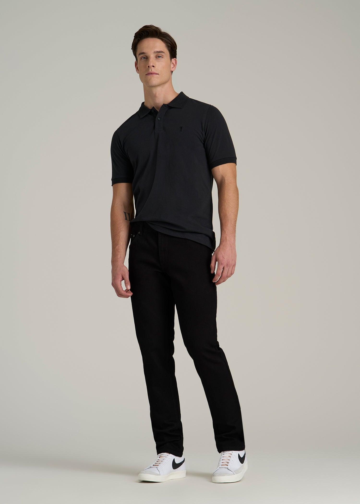 Classic Polo with Embroidered Logo for Tall Men in Black Male Product Image