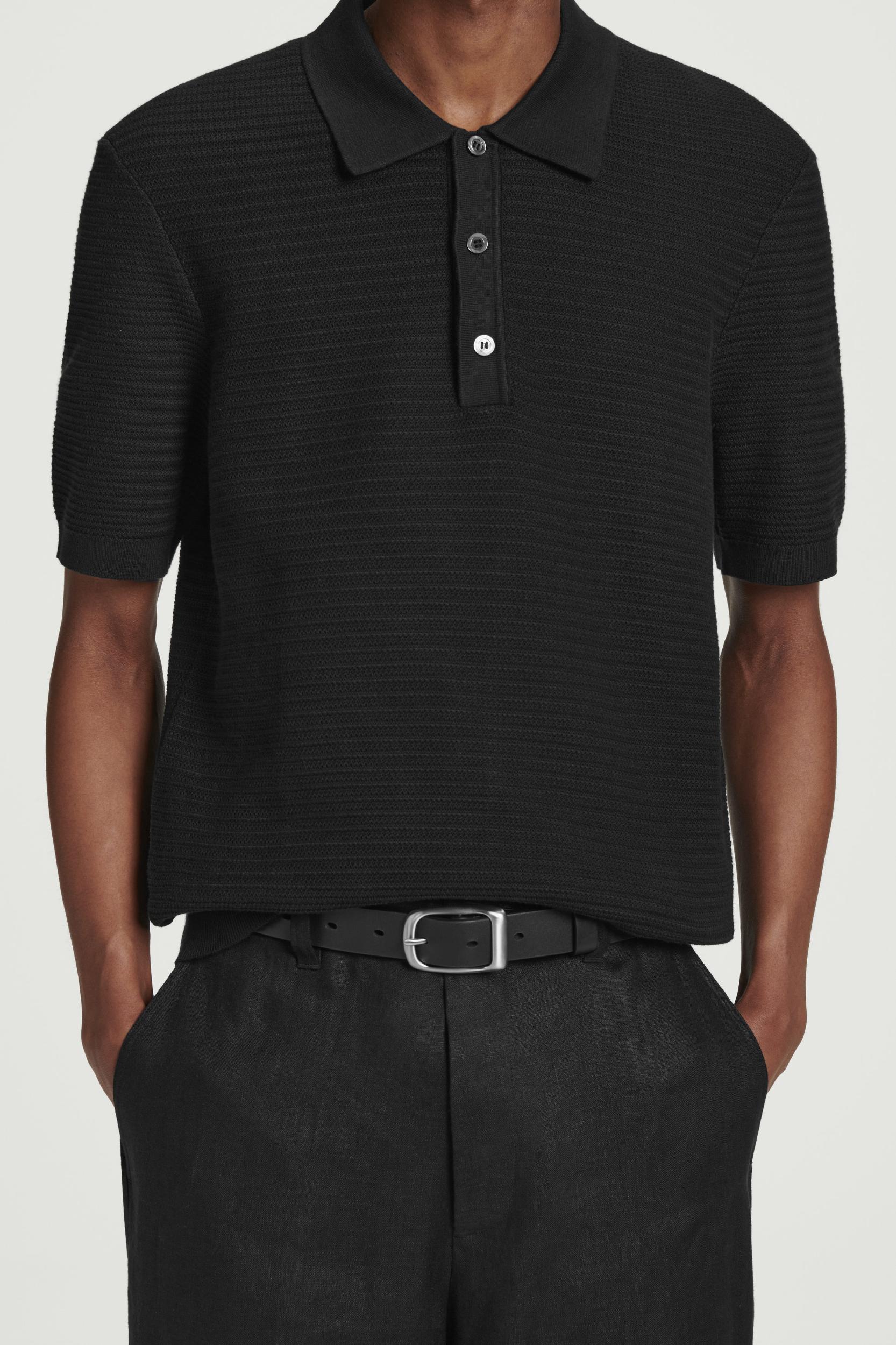 TEXTURED KNITTED COTTON POLO SHIRT Product Image