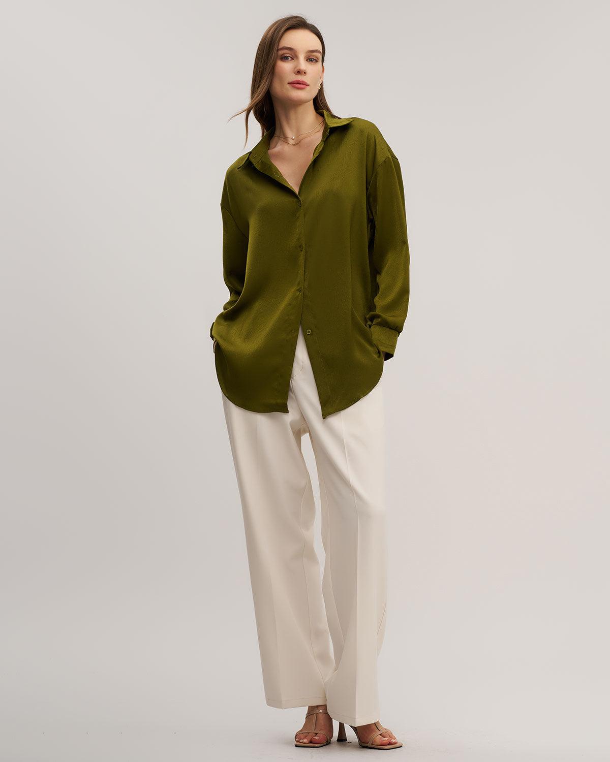 Green Button Loose Shirt Product Image