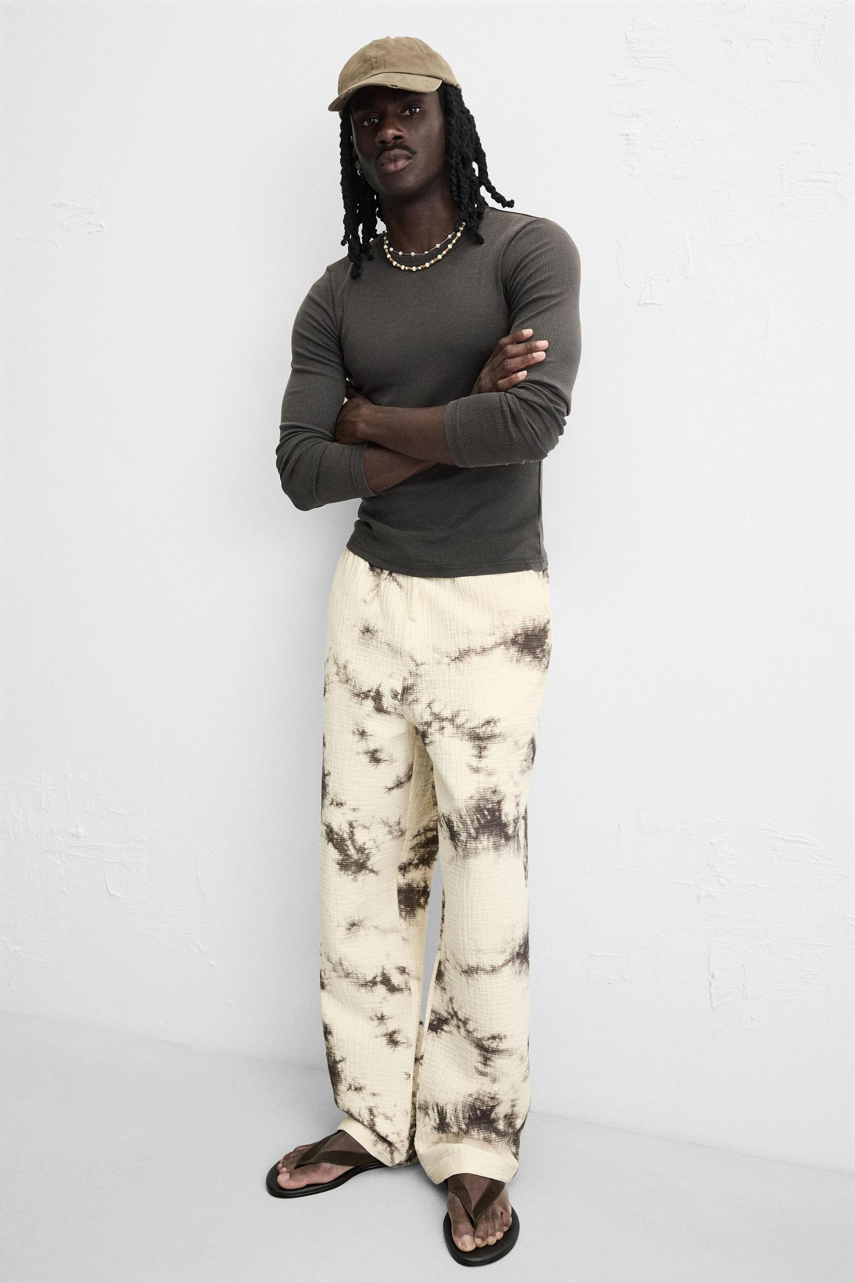 TEXTURED TIE-DYE PRINT PANTS Product Image