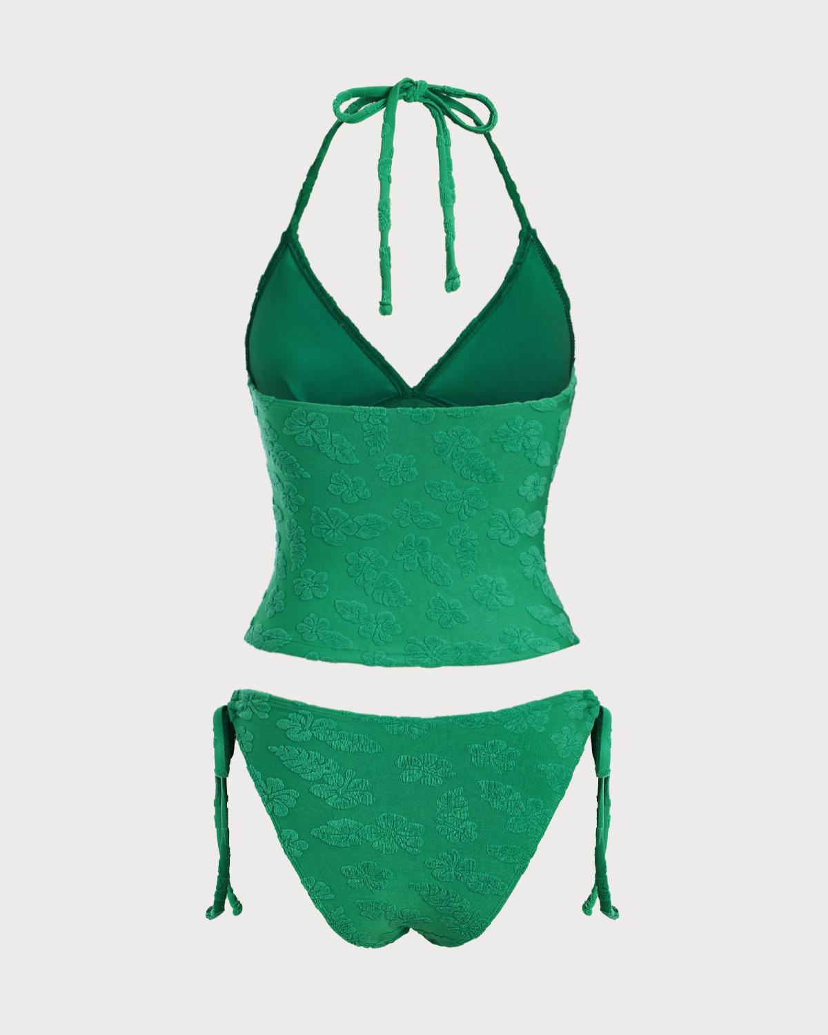 Green Jacquard Tankini Swimsuit Product Image