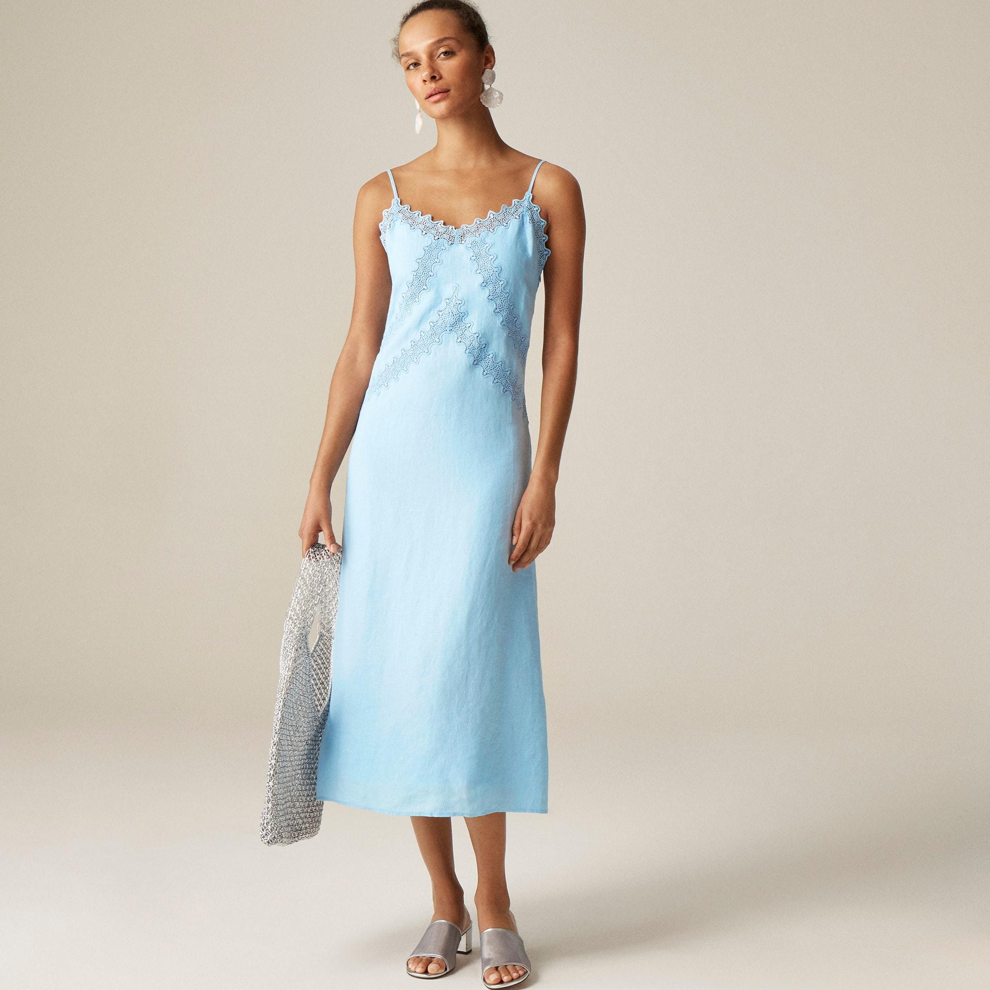 Lace-trim slip dress in linen Product Image